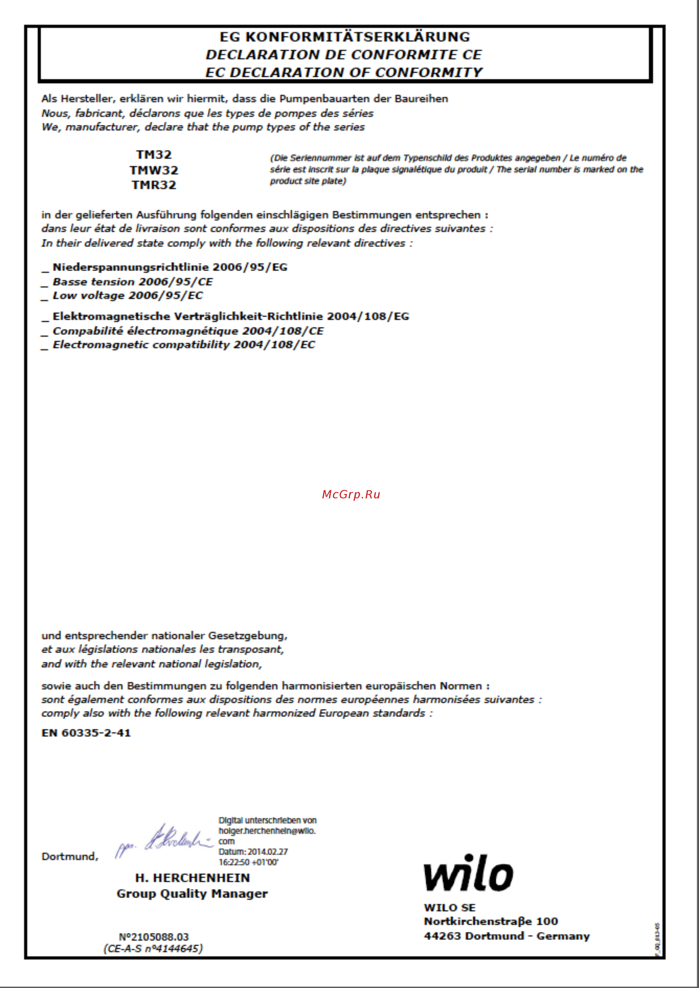 Wilo Drain TMR 32/11 Инструкция по монтажу и эксплуатации онлайн [11/18] 313135