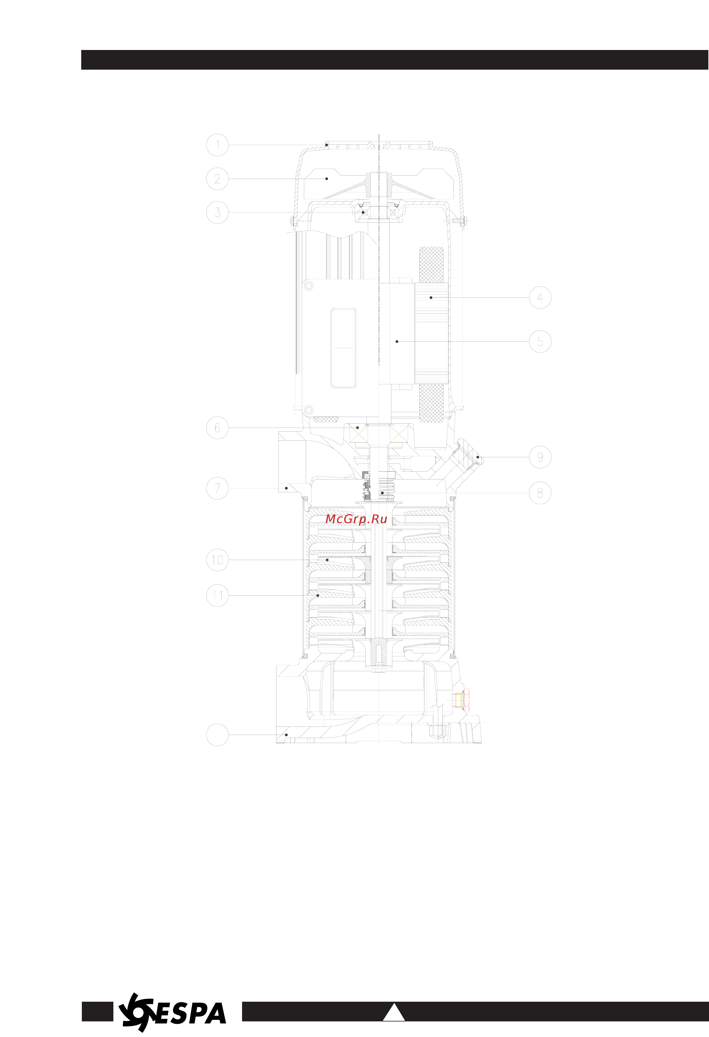 Espa Multi 25 [3/8] Крышка вентилятора 2 крыльчатка вентилятора 3 подшипник 4 статор электродвигателя 5 ротор электродвигателя 6 подшипник