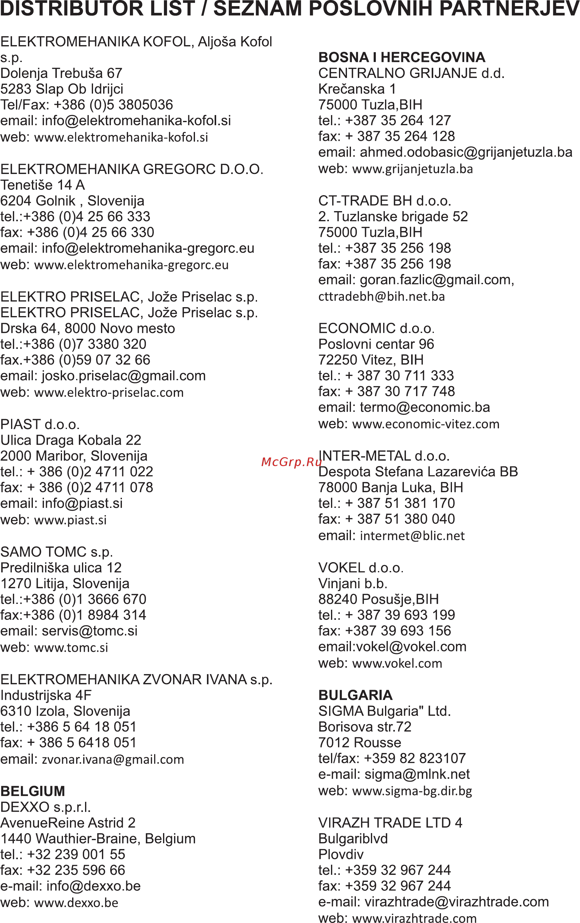 IMP Pumps SAN 25/40-130 [22/28] Distributor list seznam poslovnih partnerjev
