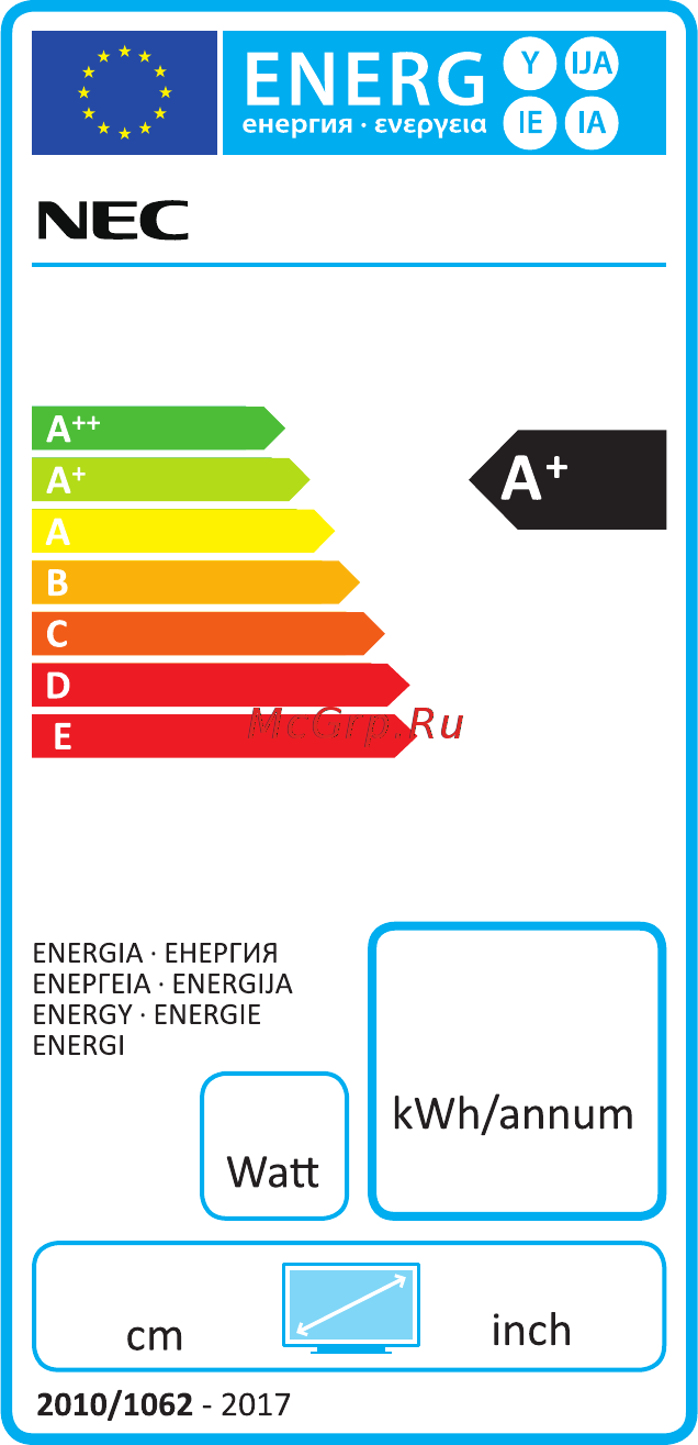 Nec MultiSync EA271F Энергетическая наклейка онлайн