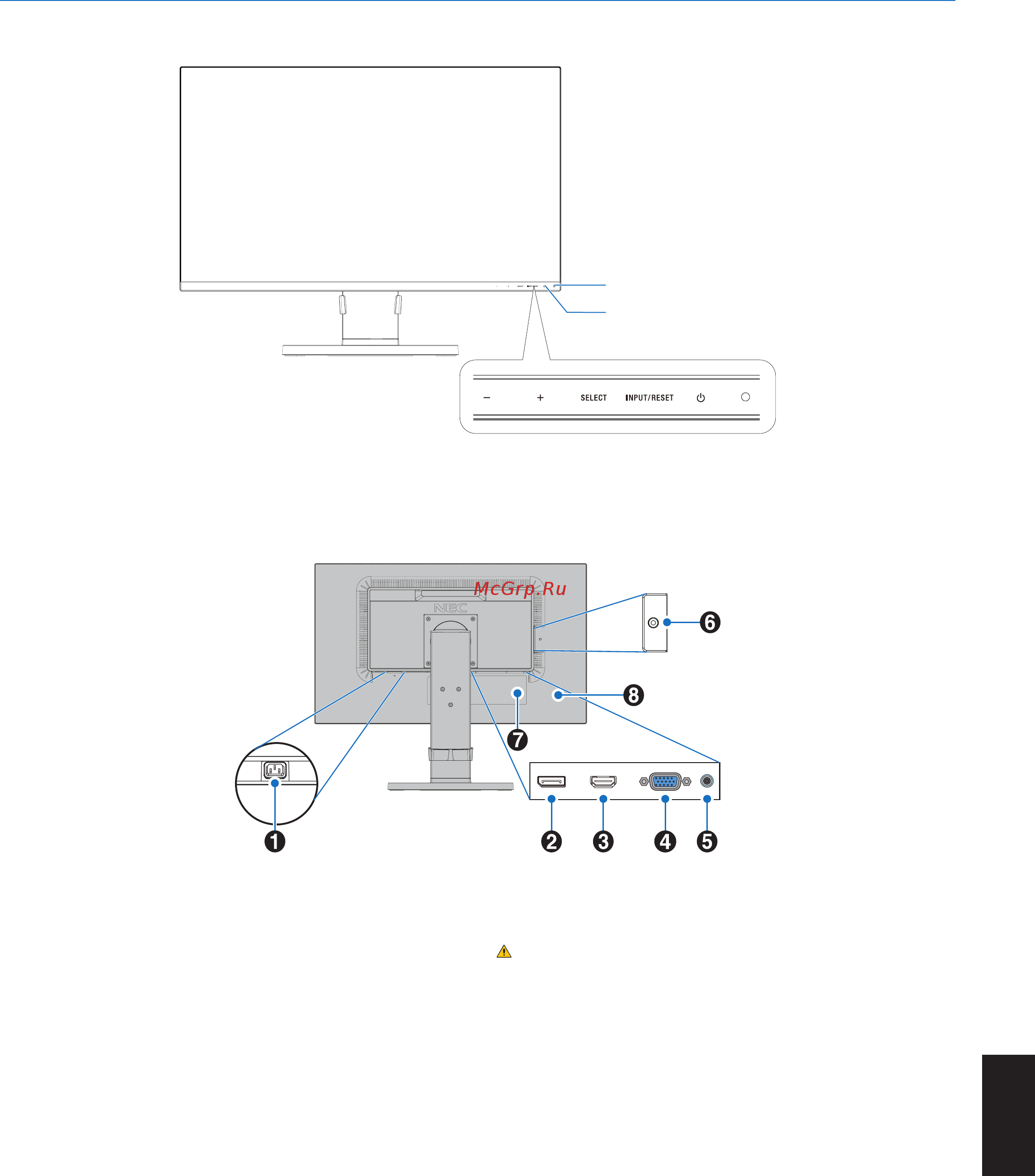 Nec MultiSync E271N [7/23] Название компонентов и их функции