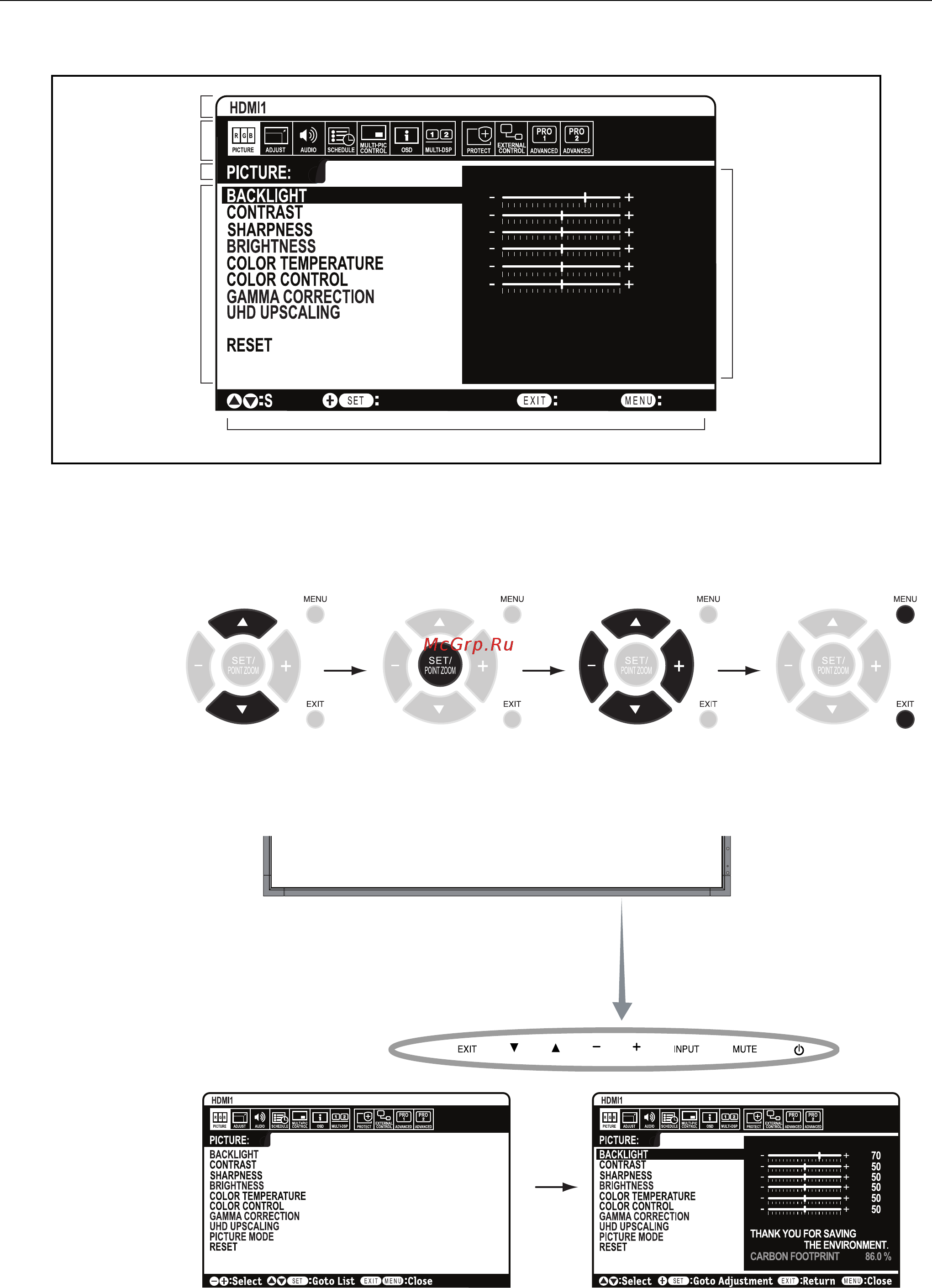 Nec MultiSync X551UHD IGT (InGlass Touch) [24/56] Osd on screen display экранда көрсету басқару элементтері