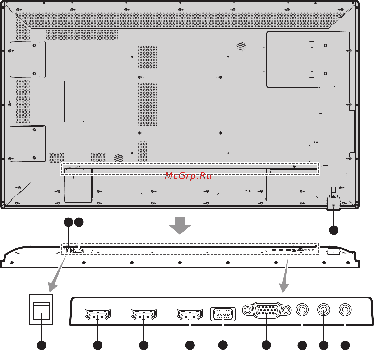 Nec MultiSync E651-T (Infrared Touch) [10/29] Панель разъемов