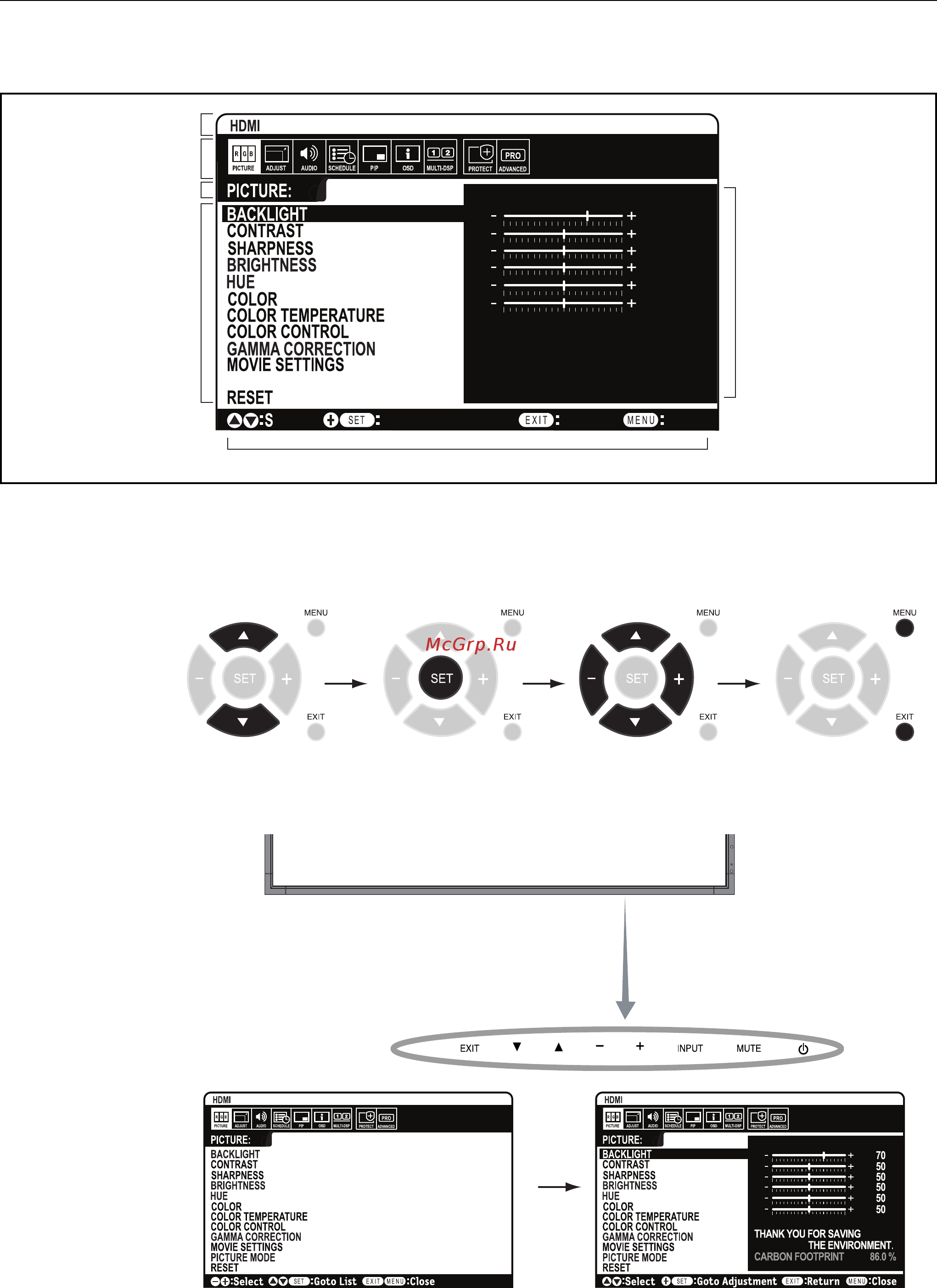 Nec MultiSync V652 [22/44] Элементы экранного меню on screen display