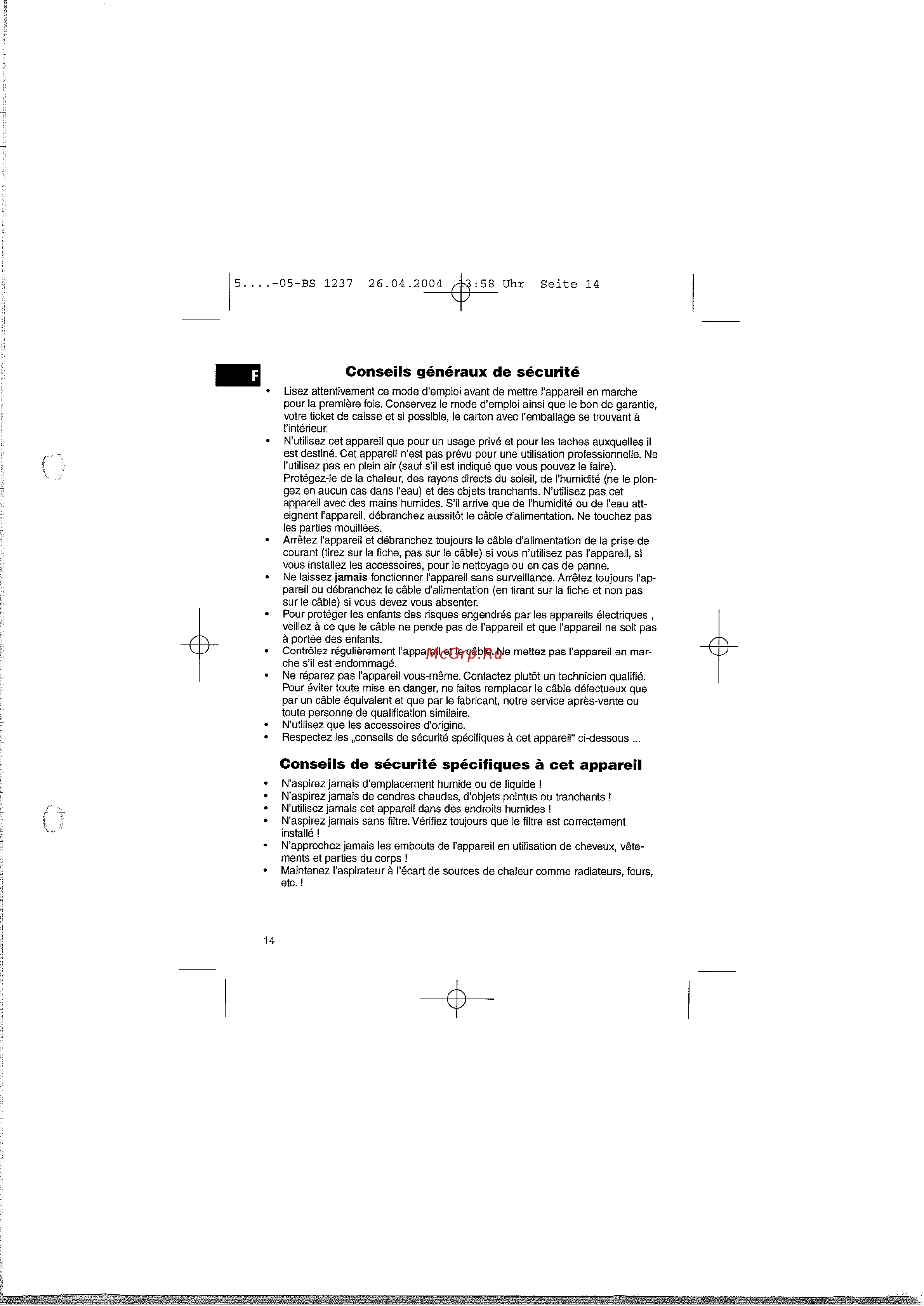 Clatronic BS 1237 [14/65] Conseils de sécurité spécifiques à cet appareil
