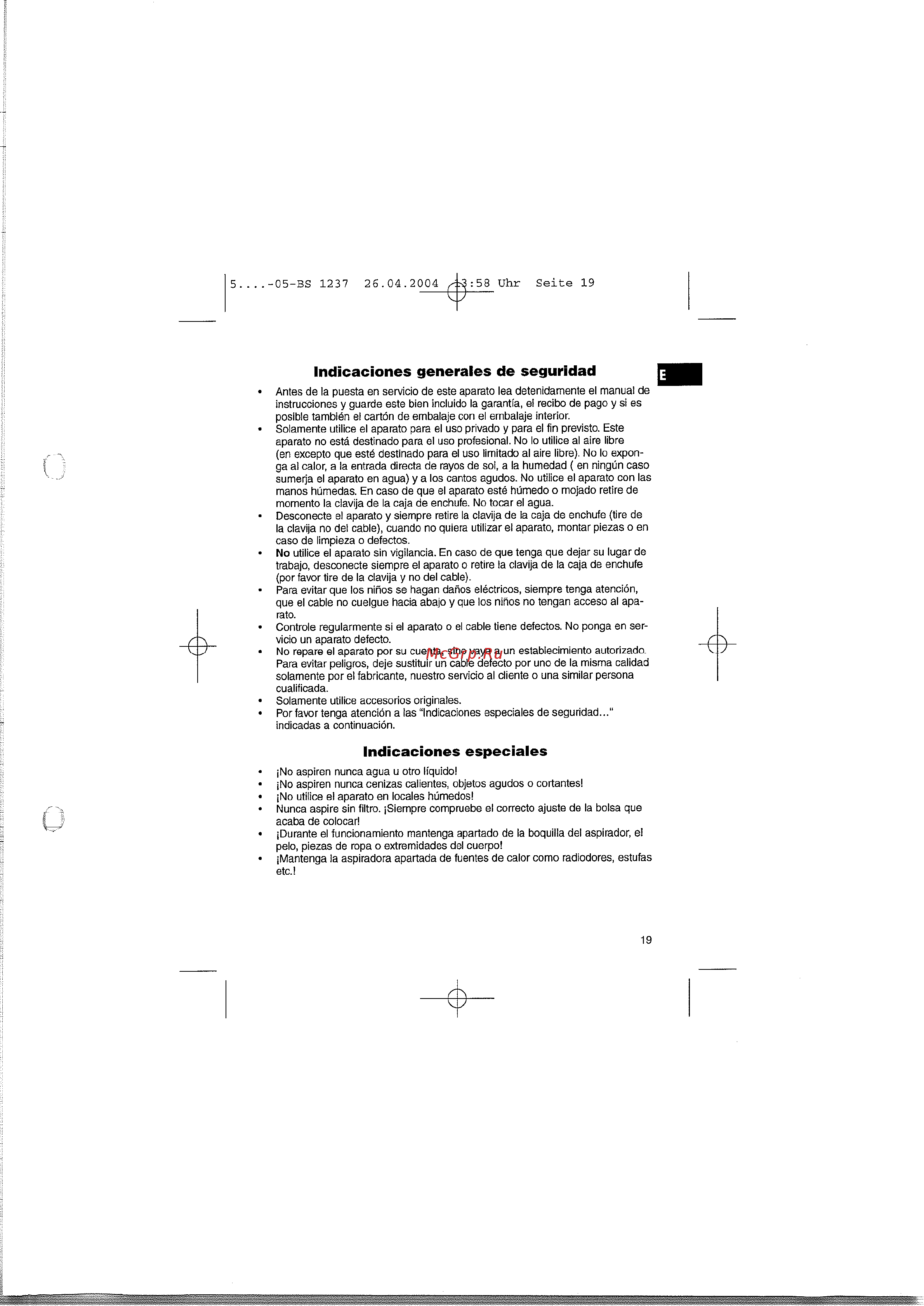 Clatronic BS 1237 [19/65] Indicaciones especiales