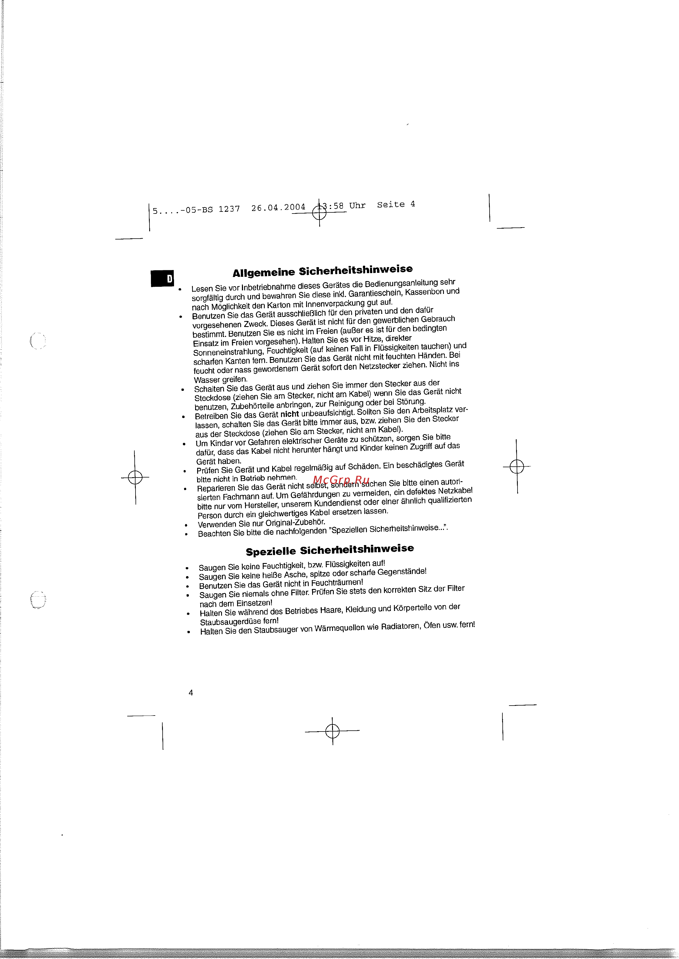 Clatronic BS 1237 [4/65] Allgemeine sicherheitshinweise