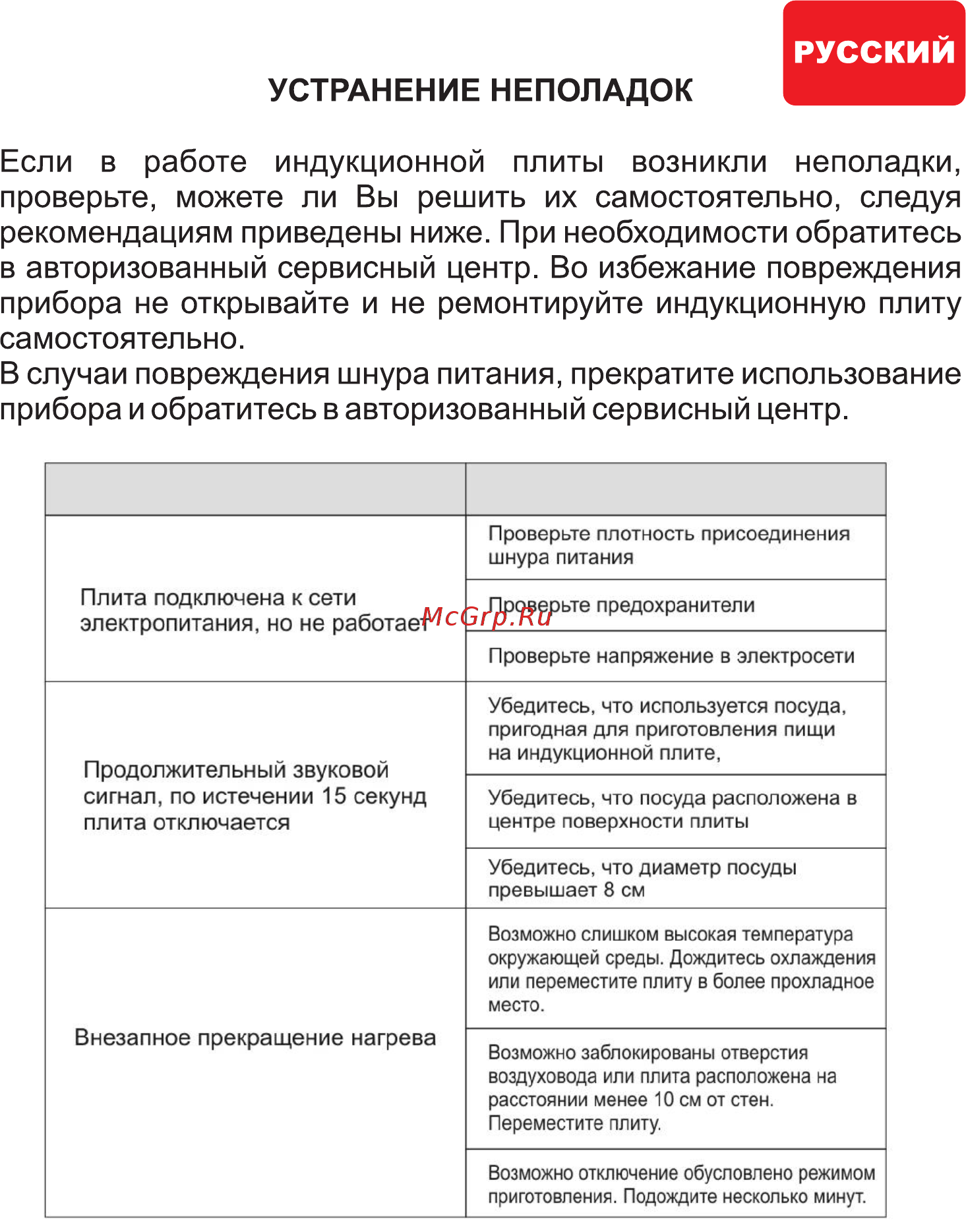 Hilton EKI 3891 [5/12] Если в работе индукционной плиты возникли неполадки