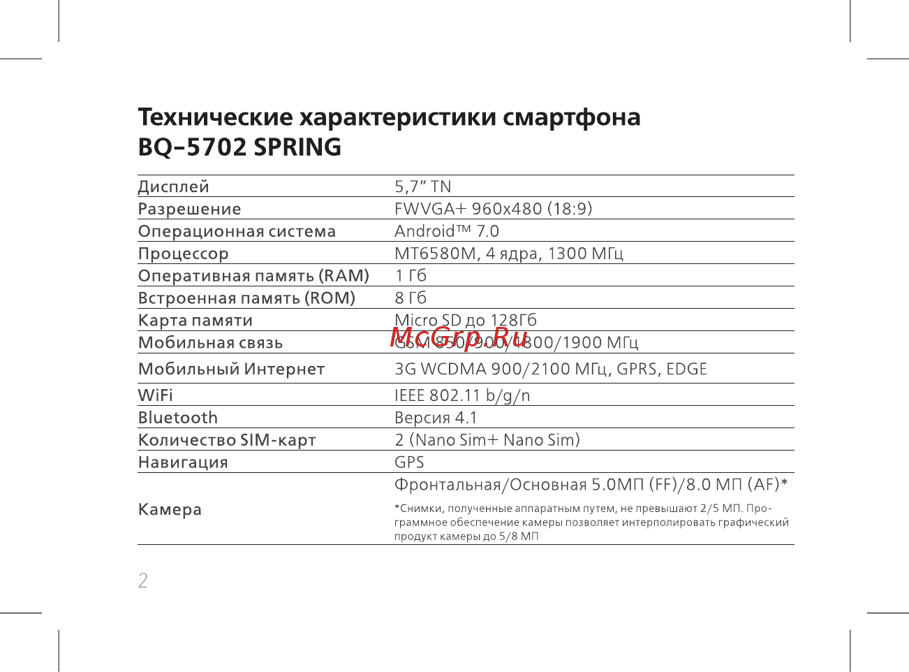 BQ 737527 [4/44] Технические характеристики смартфона bq 5702 spring