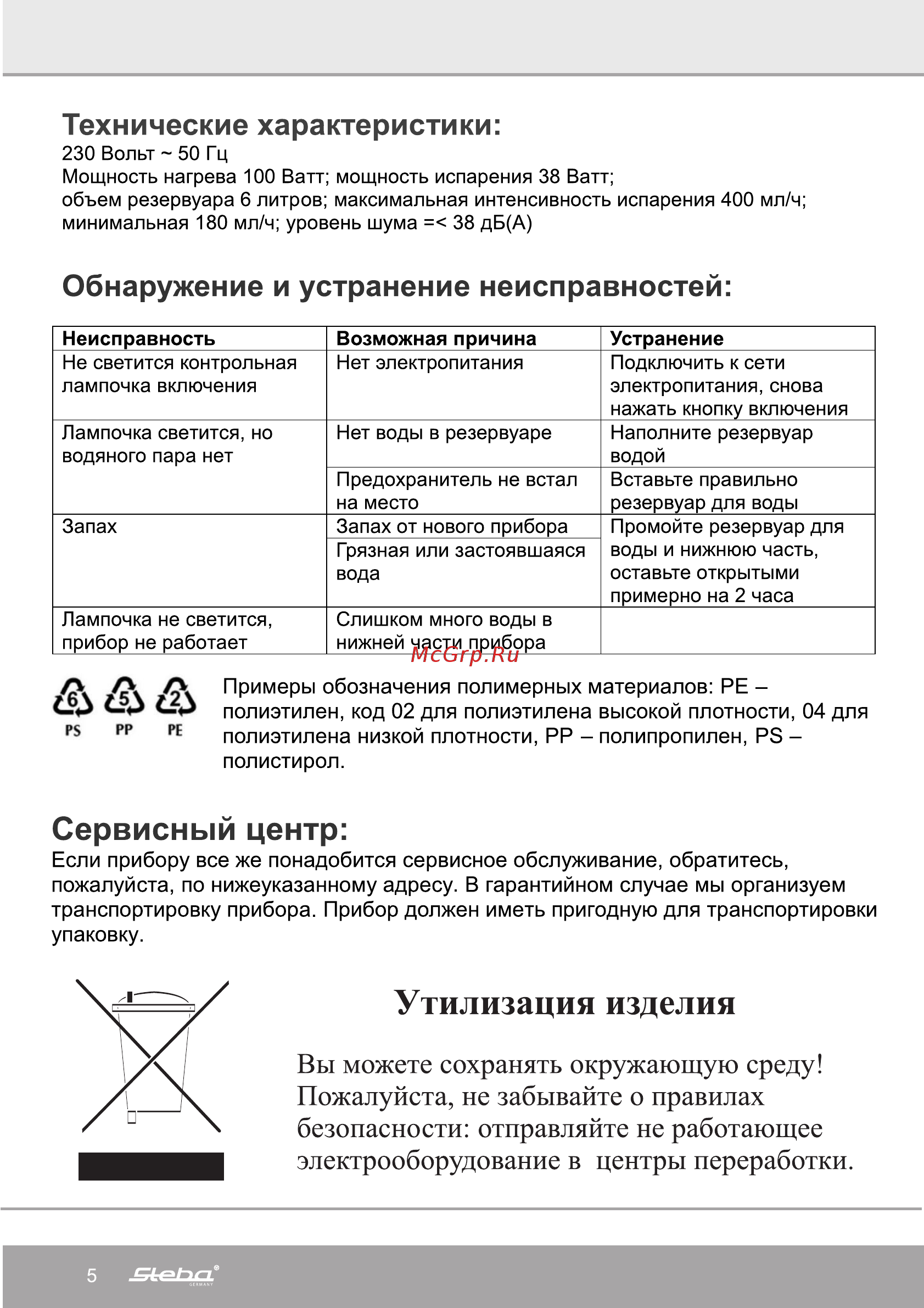 Steba LB 4 [7/10] Утилизация изделия