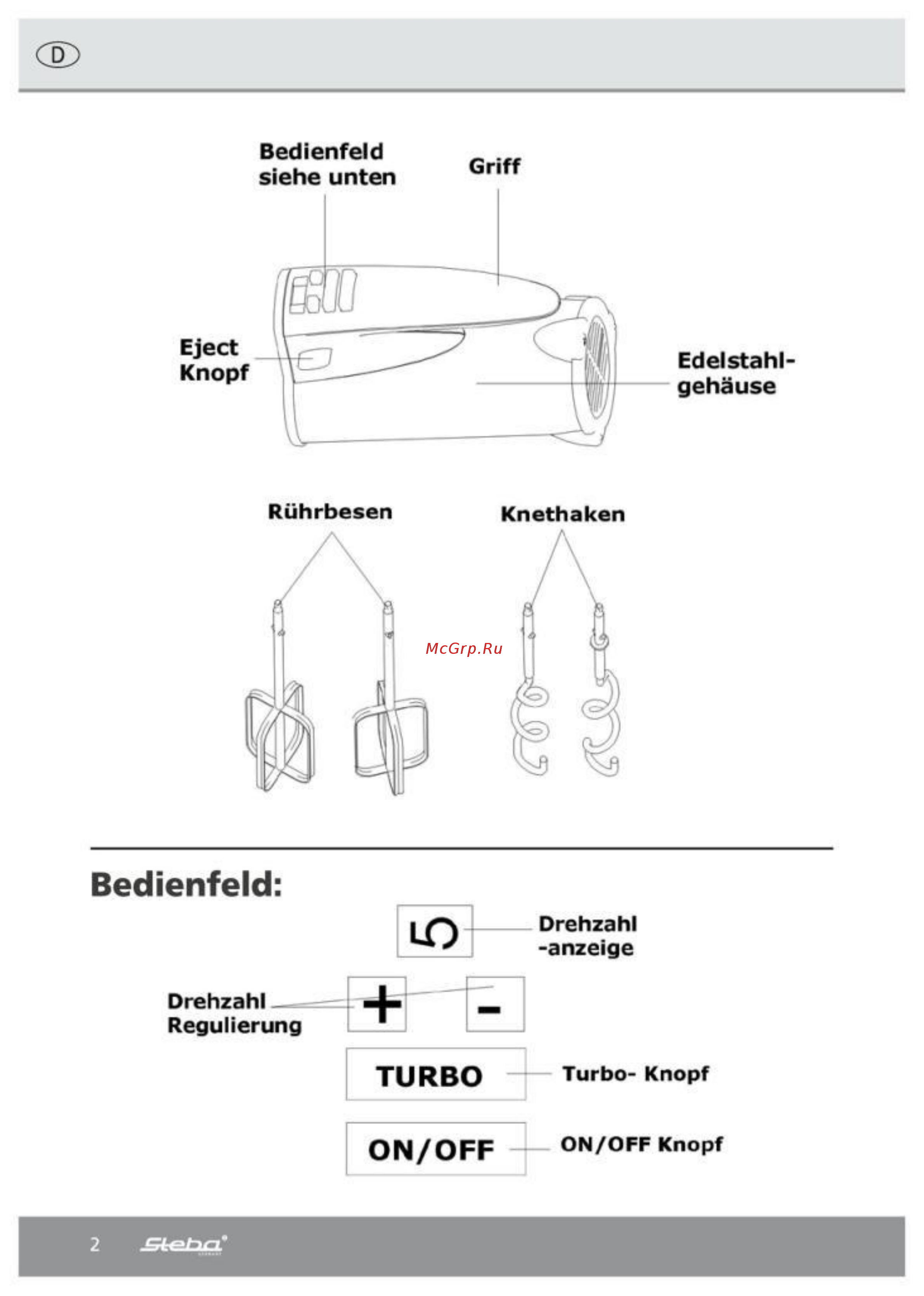 Steba HM 2 [2/12] Bedienfeld