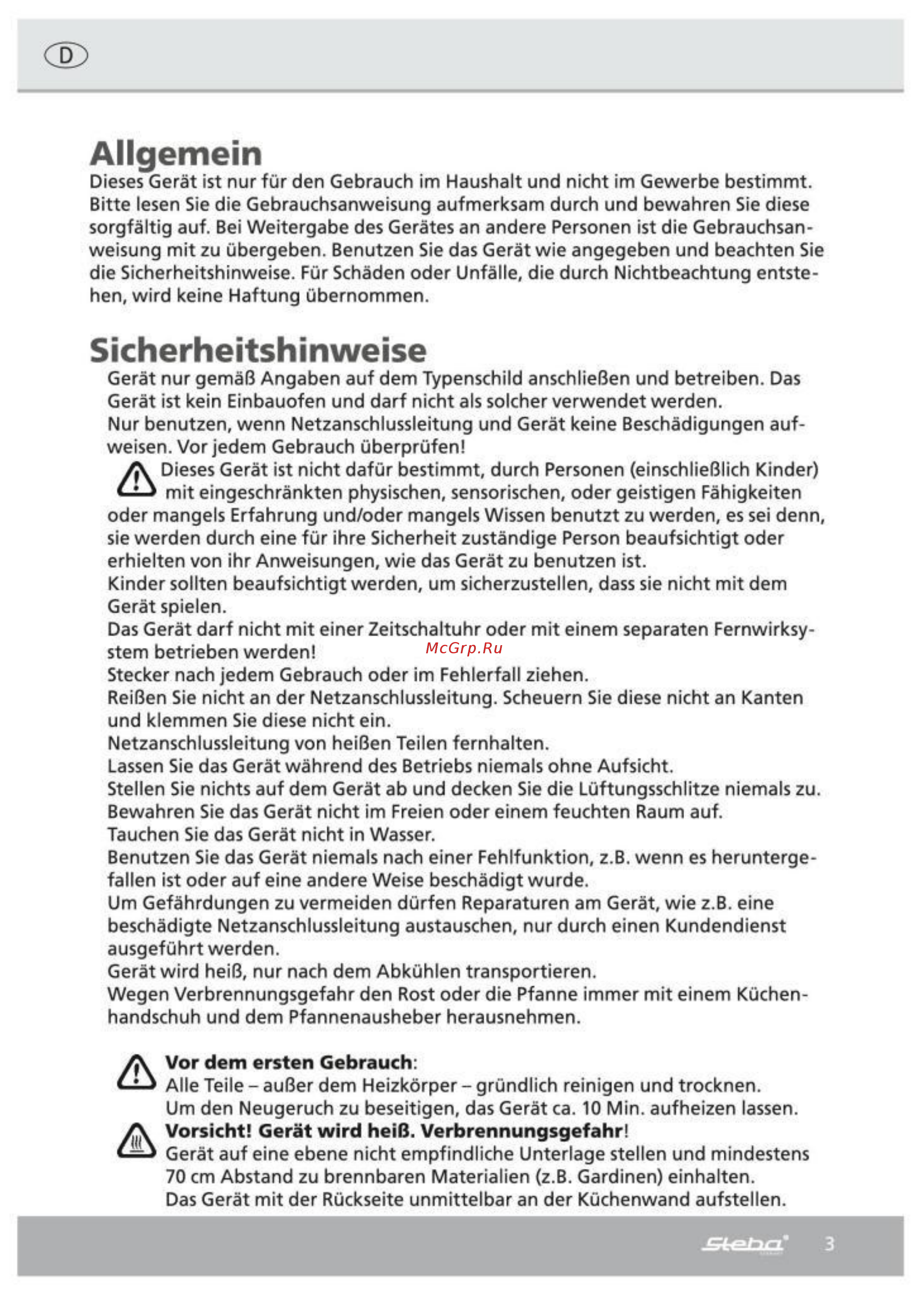 Steba KB 9.2 [3/13] Allgemein