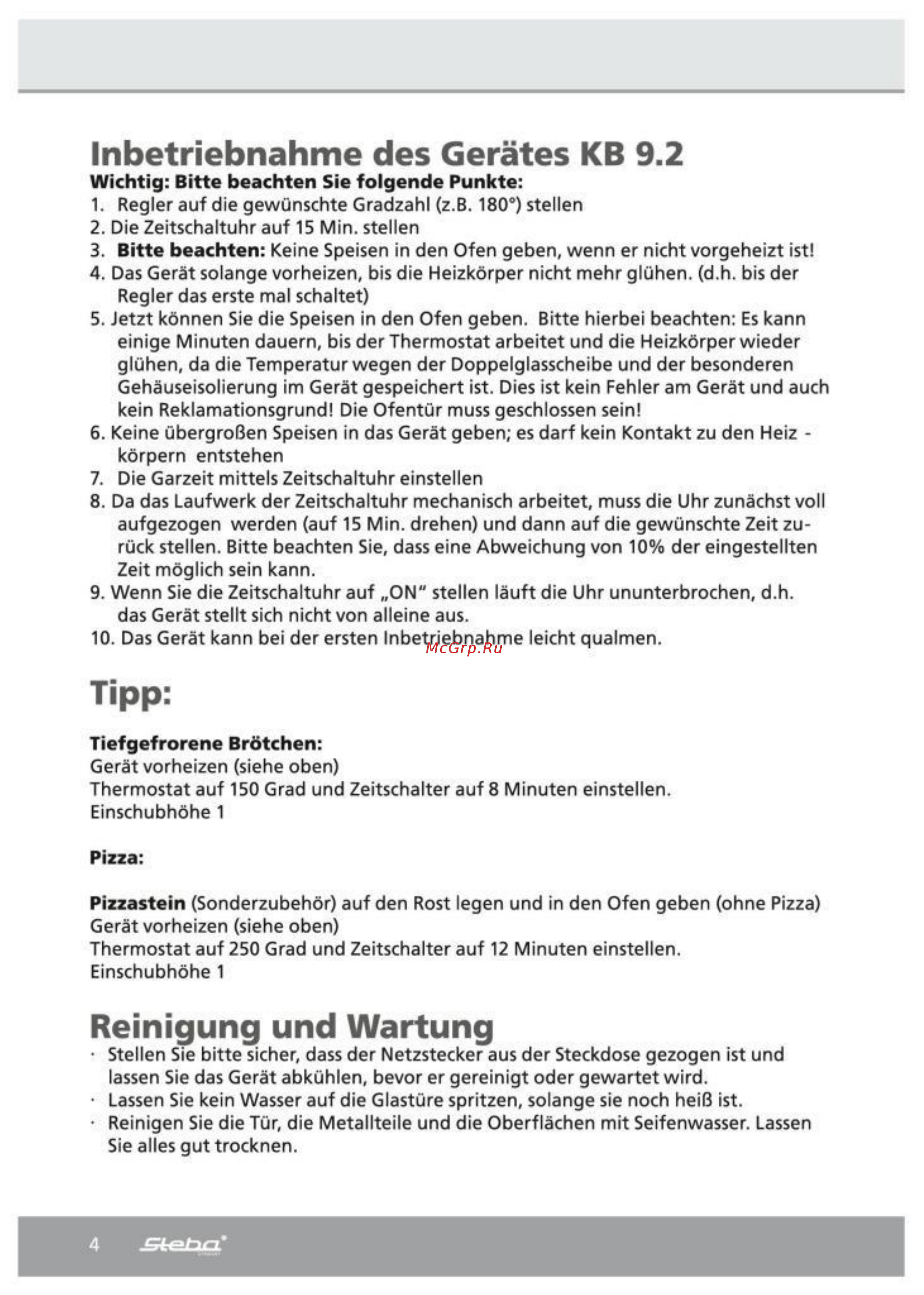 Steba KB 9.2 [4/13] Inbetriebnahme des gerätes kb 9