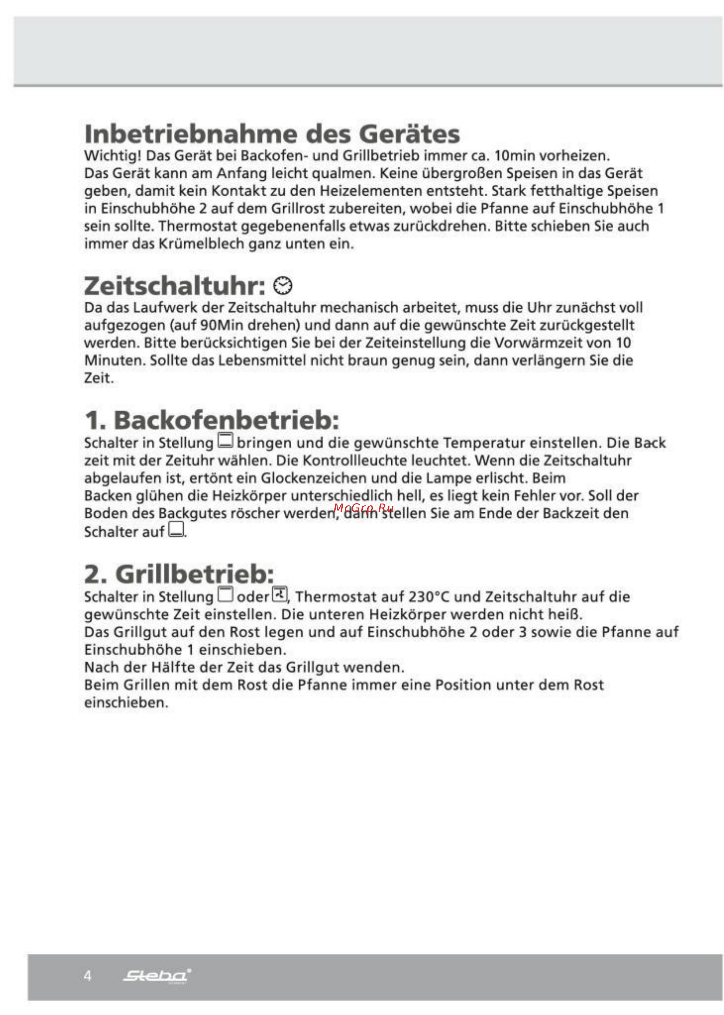 Steba KB 19 [4/26] Backofenbetrieb