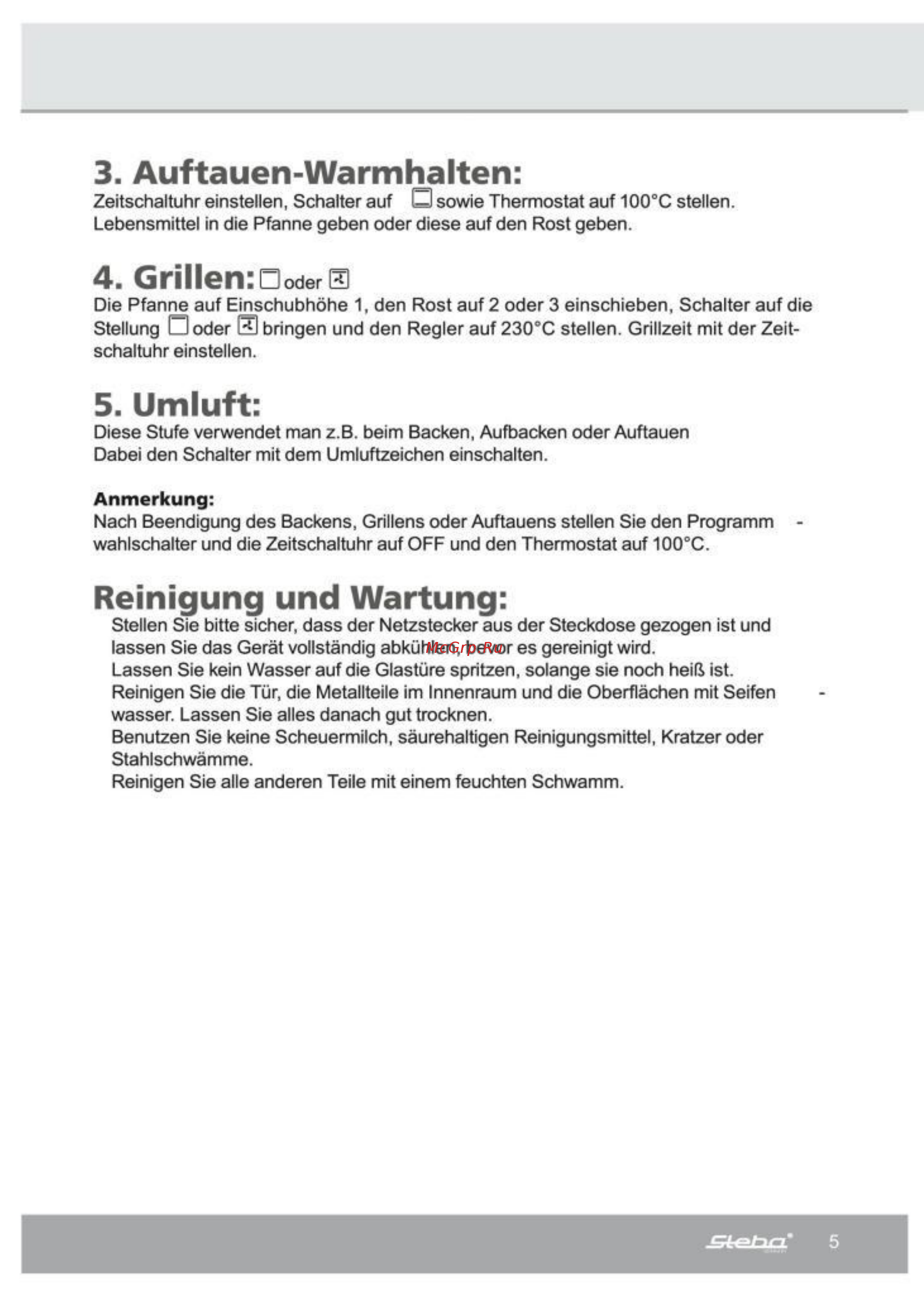 Steba KB 19 [5/26] Auftauen warmhalten