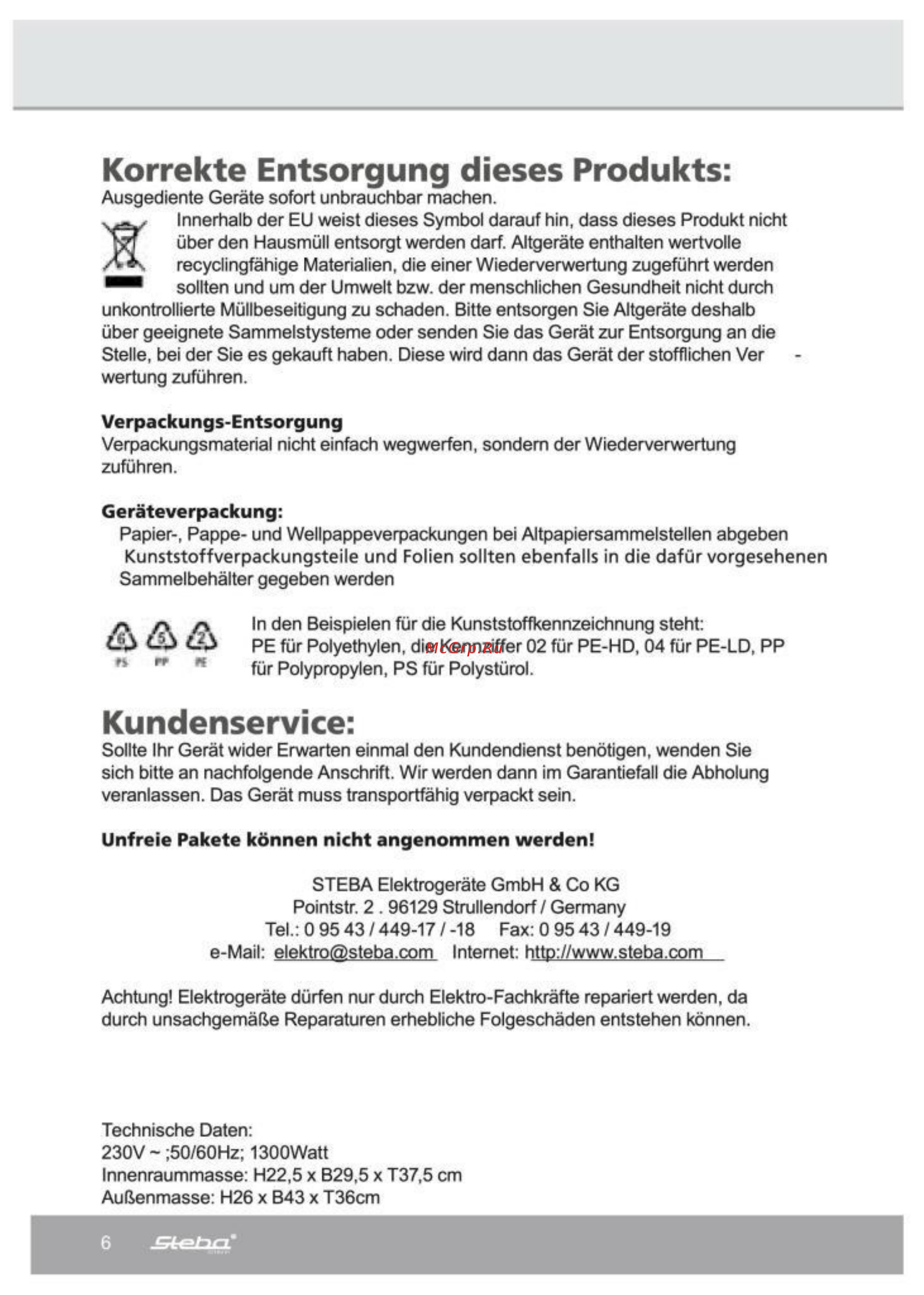 Steba KB 19 [6/26] Korrekte entsorgung dieses produkts