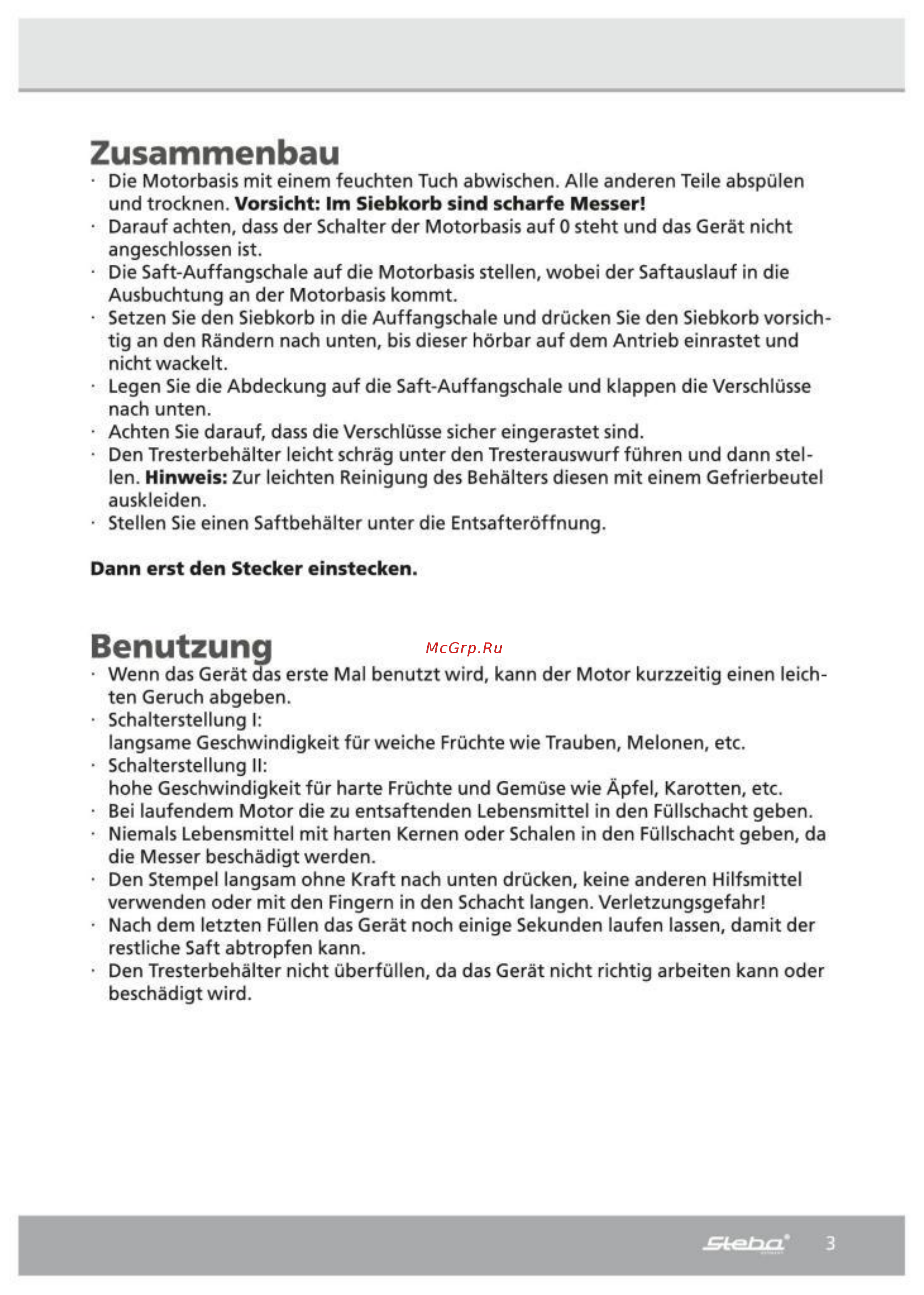 Steba E 90 [3/19] Benutzung