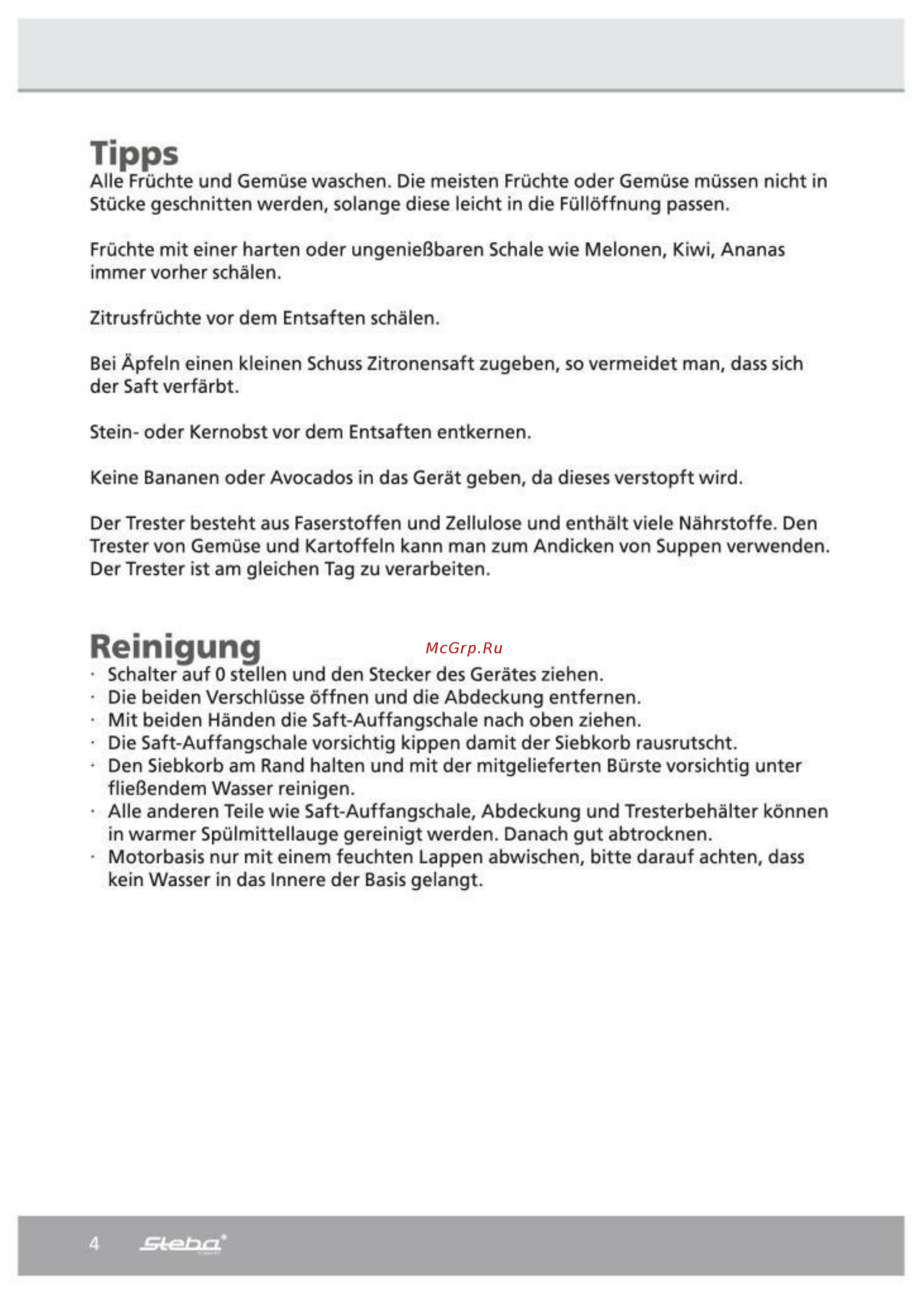 Steba E 90 [4/19] Reinigung