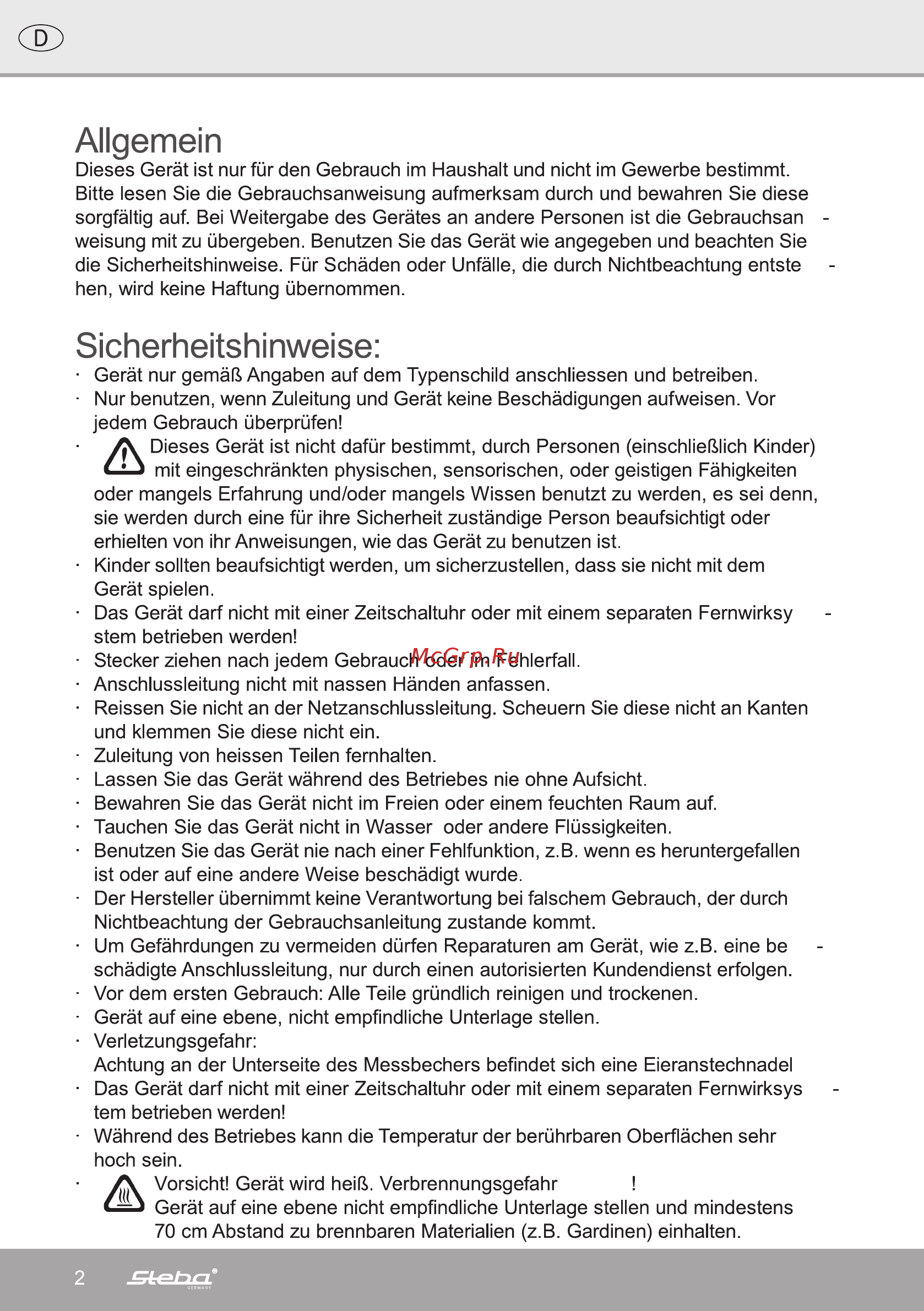 Steba EK 2 [2/12] Allgemein