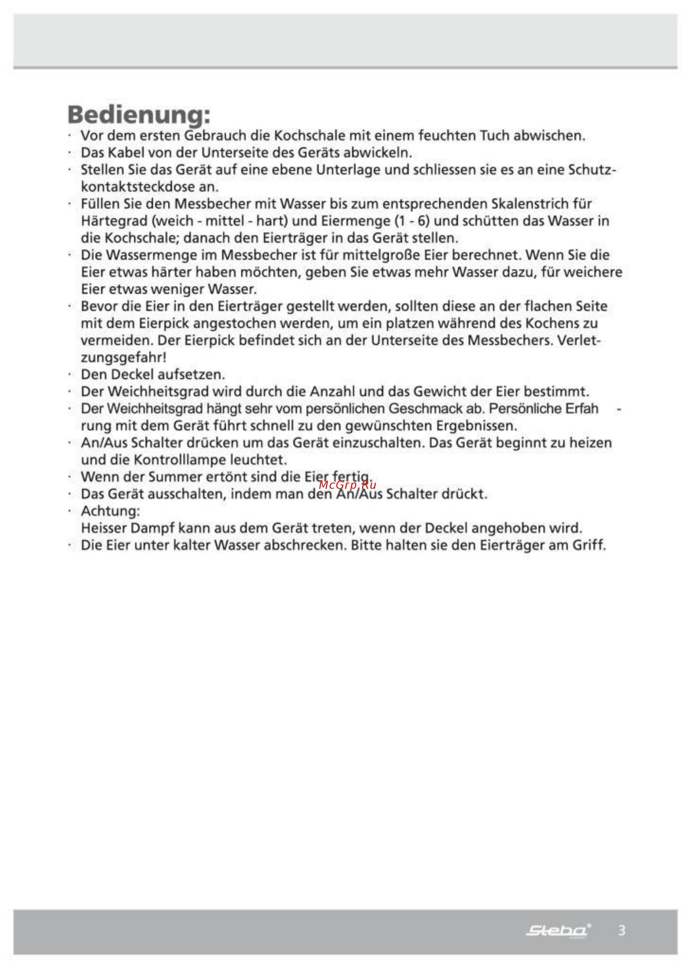 Steba EK 3 Plus [3/12] Bedienung