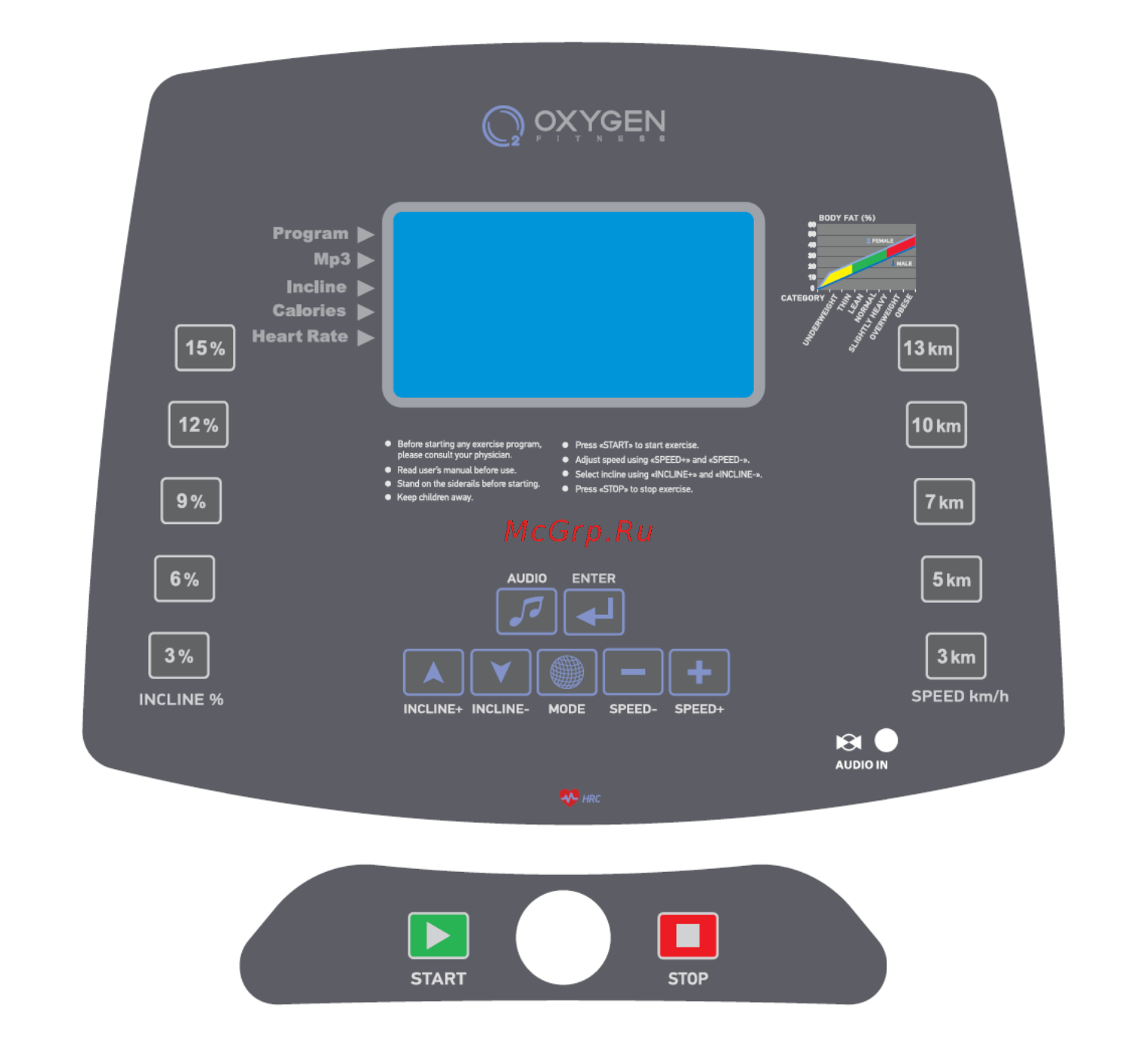 Oxygen Fitness Villa Deluxe II ML HRC [12/21] Управление компьютером