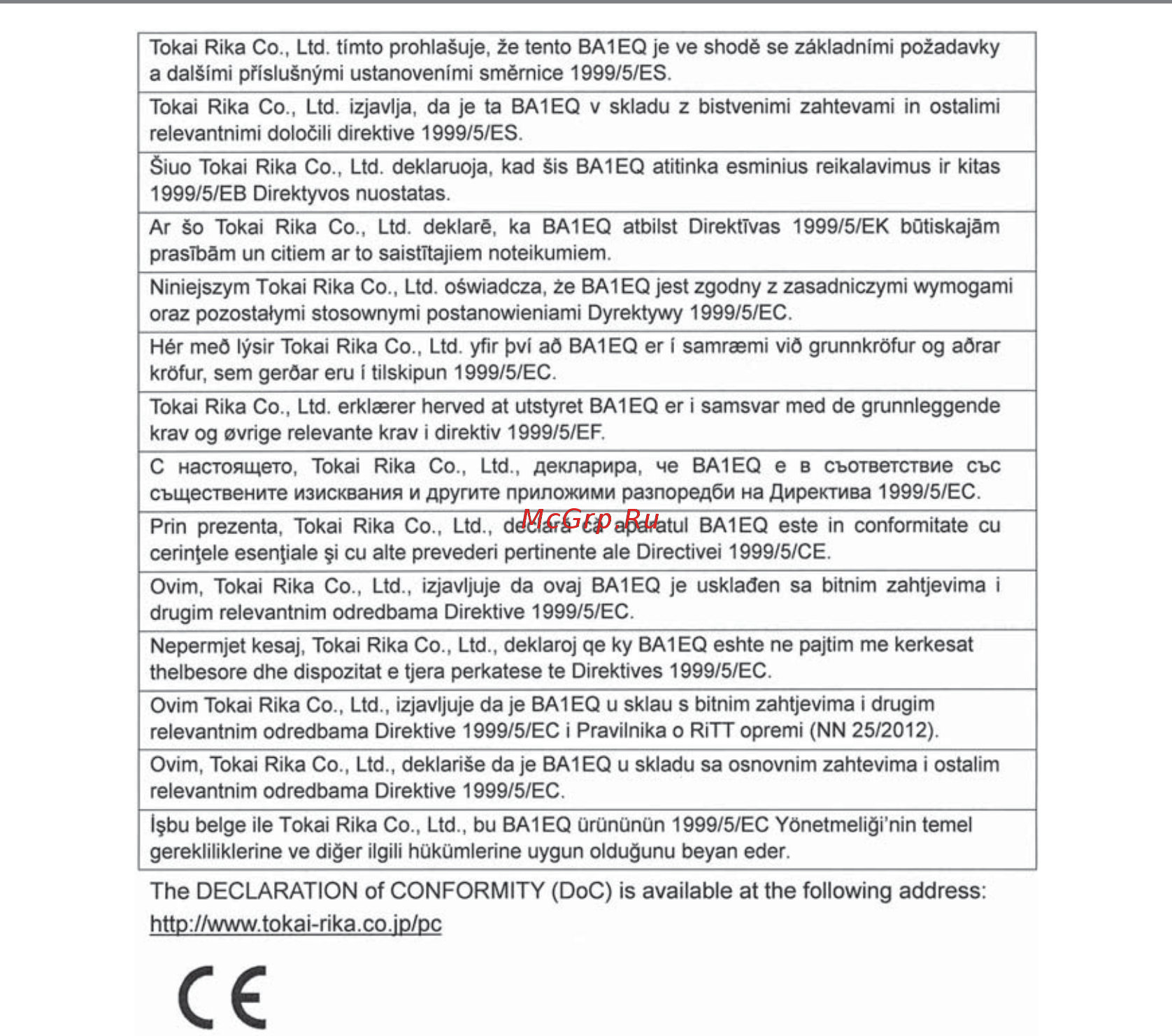 Toyota RAV4 [144/824] The declaration of conformity doc is available at the following address http www tokai rika co jp pc