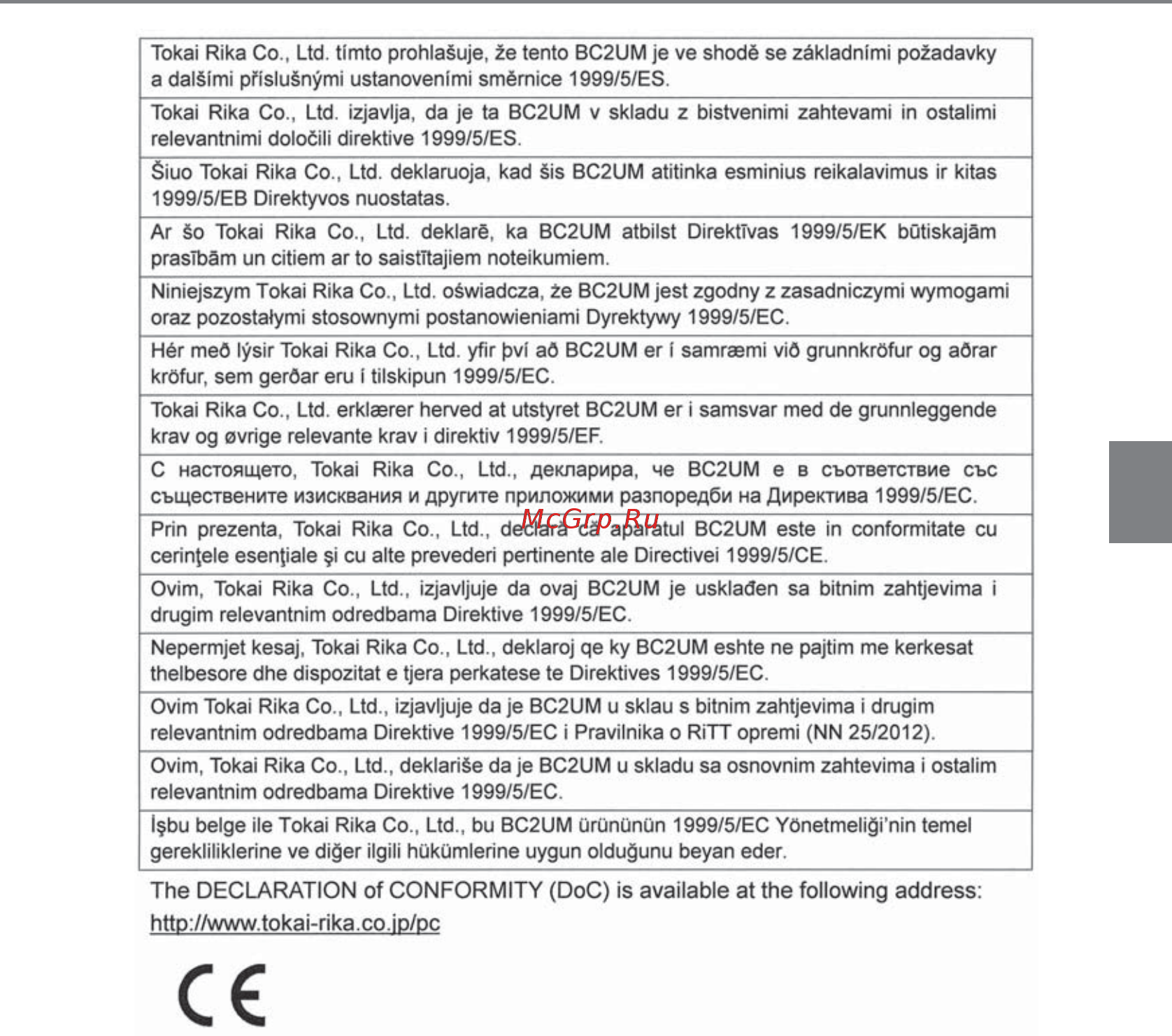 Toyota RAV4 [149/824] The declaration of conformity doc is available at the following address http www tokai rika co jp pc