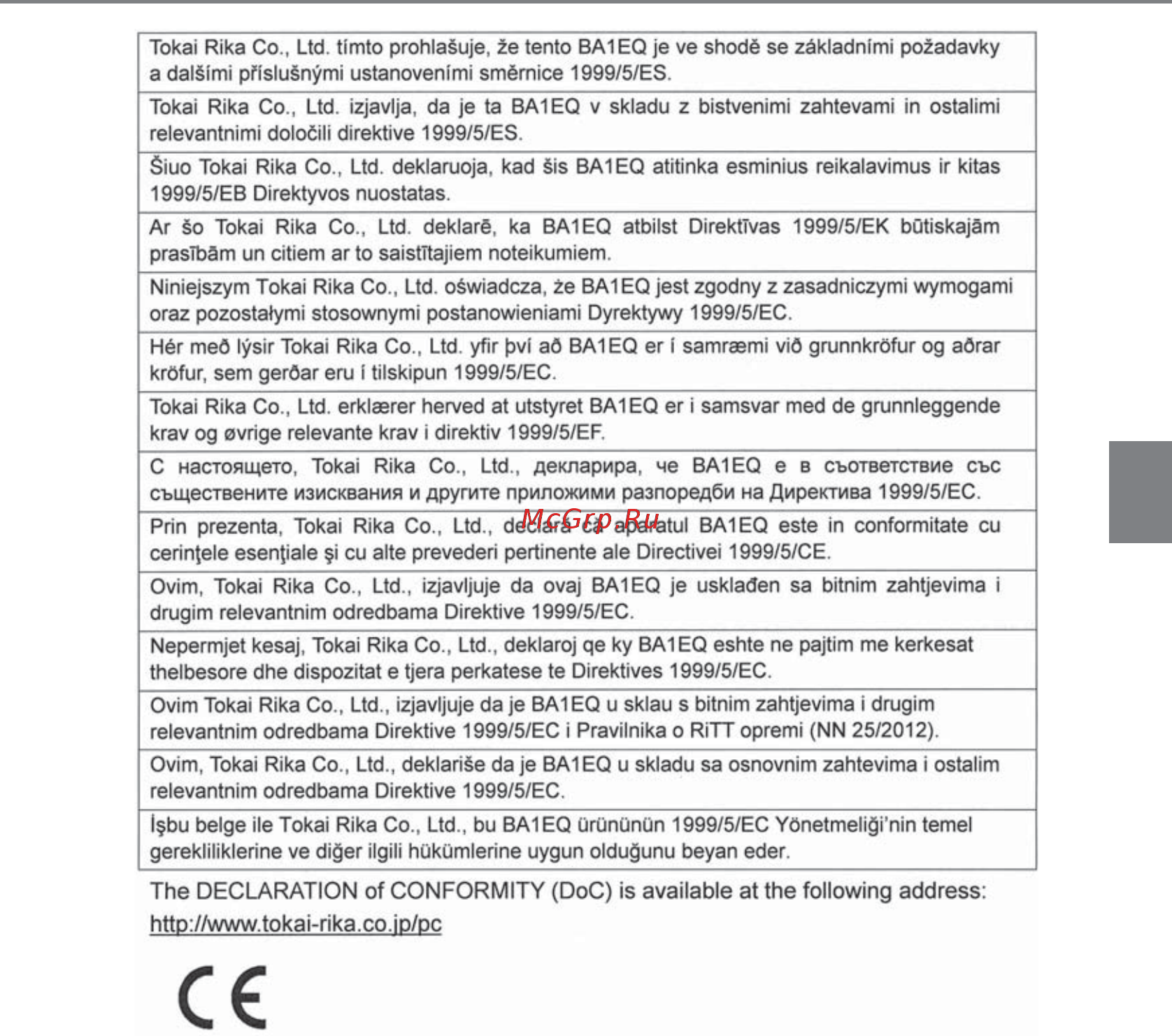 Toyota RAV4 [195/824] The declaration of conformity doc is available at the following address http www tokai rika co jp pc