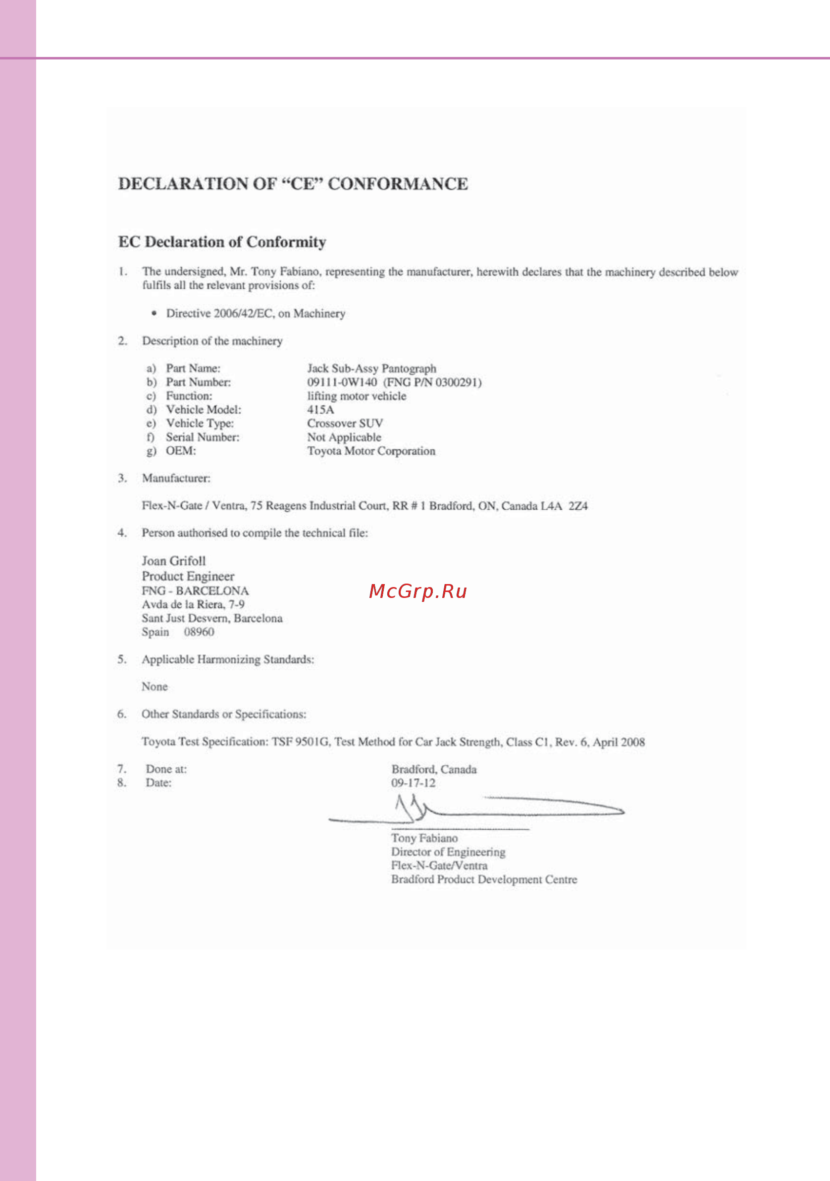 Toyota RAV4 [726/824] Declaration of ce conformance