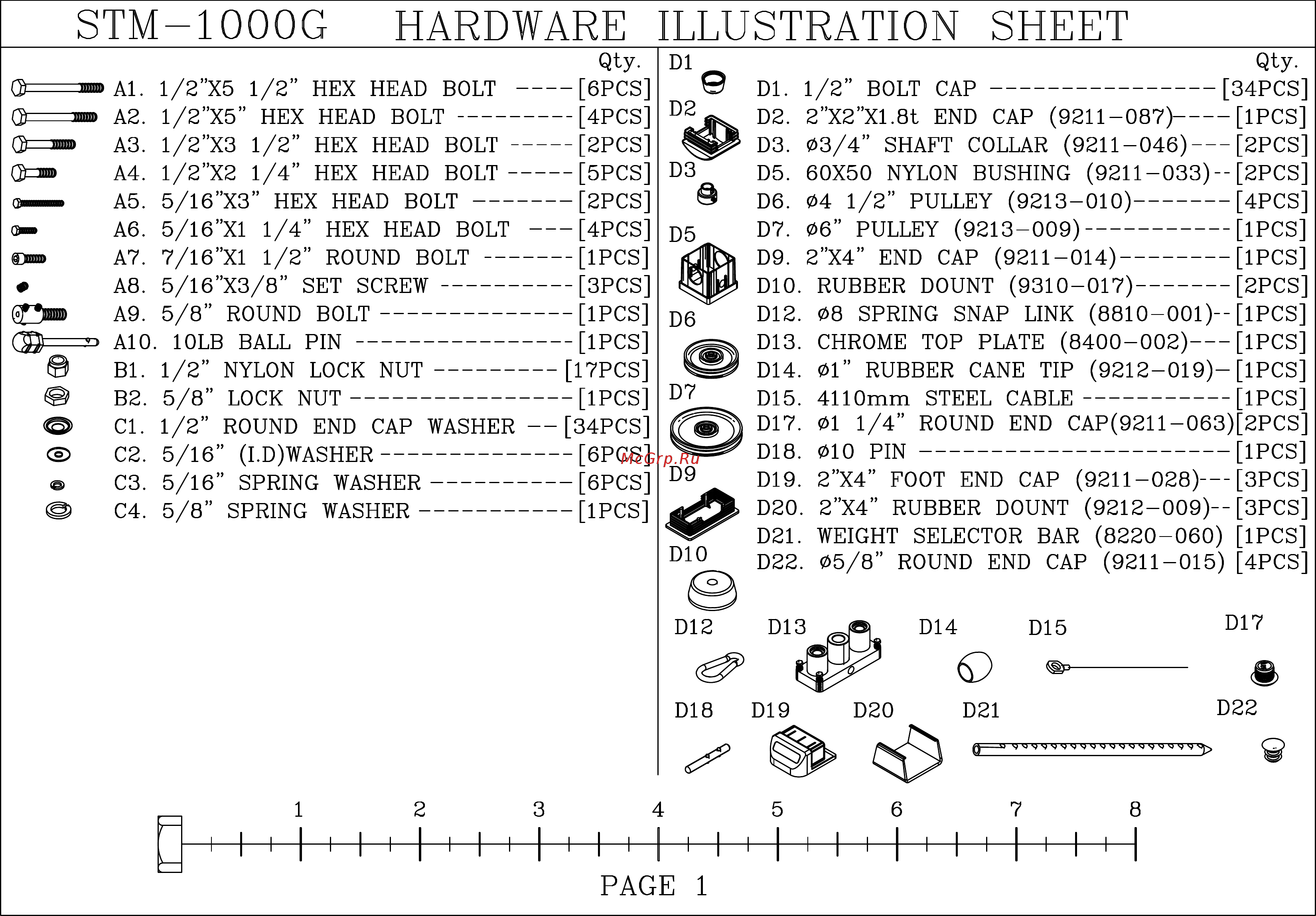 Body Solid ProClub STM-1000G [2/7] Stm 1000g hardware illustration sheet