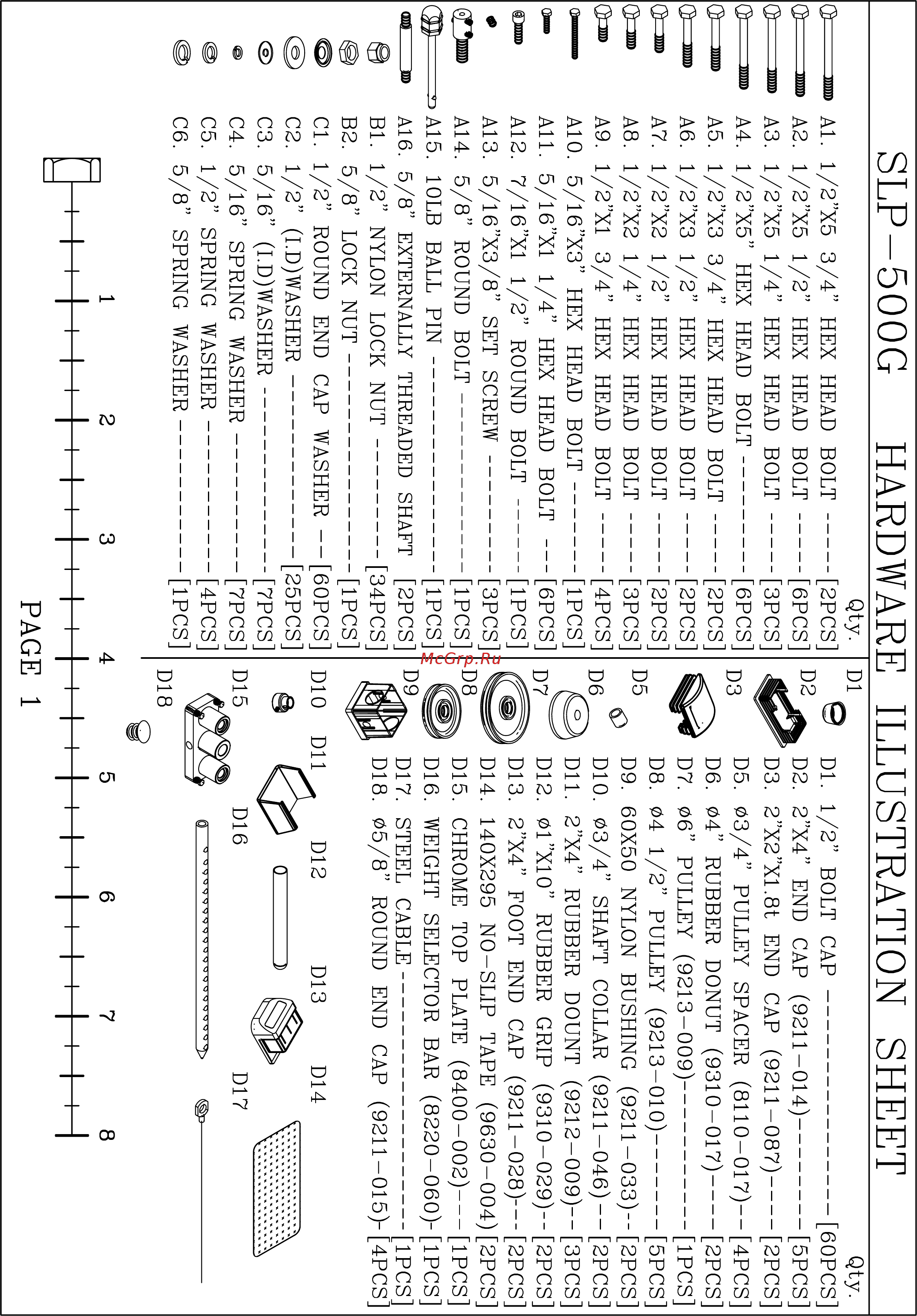 Body Solid SLP500G/2 [2/6] Slp 500g hardware illustration sheet