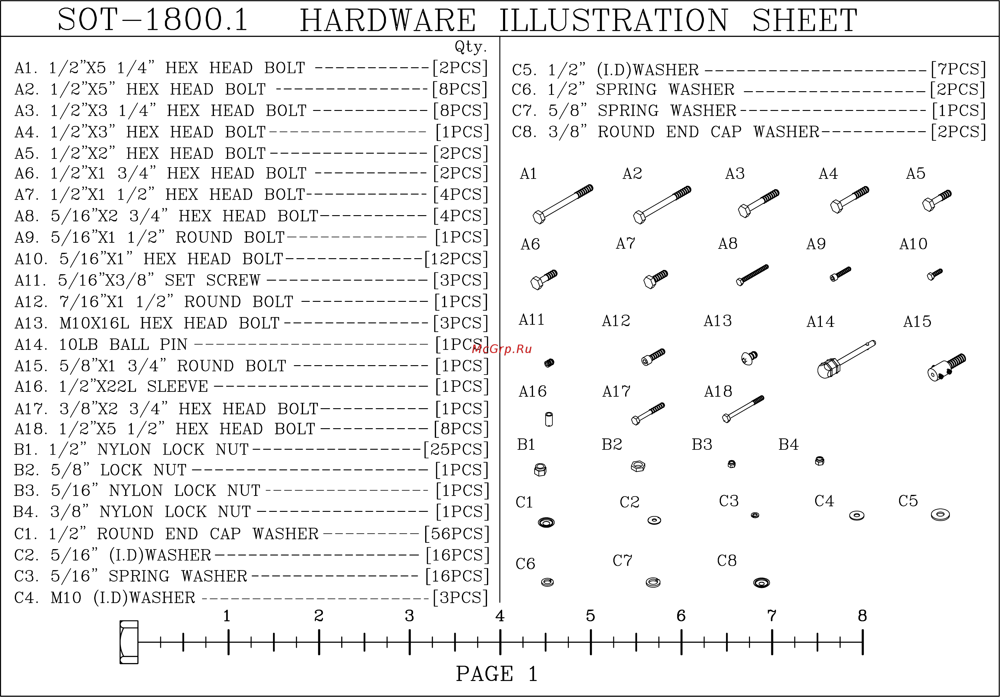 Body Solid ProClub SOT-1800G [2/9] Sot 1800 hardware illustration sheet