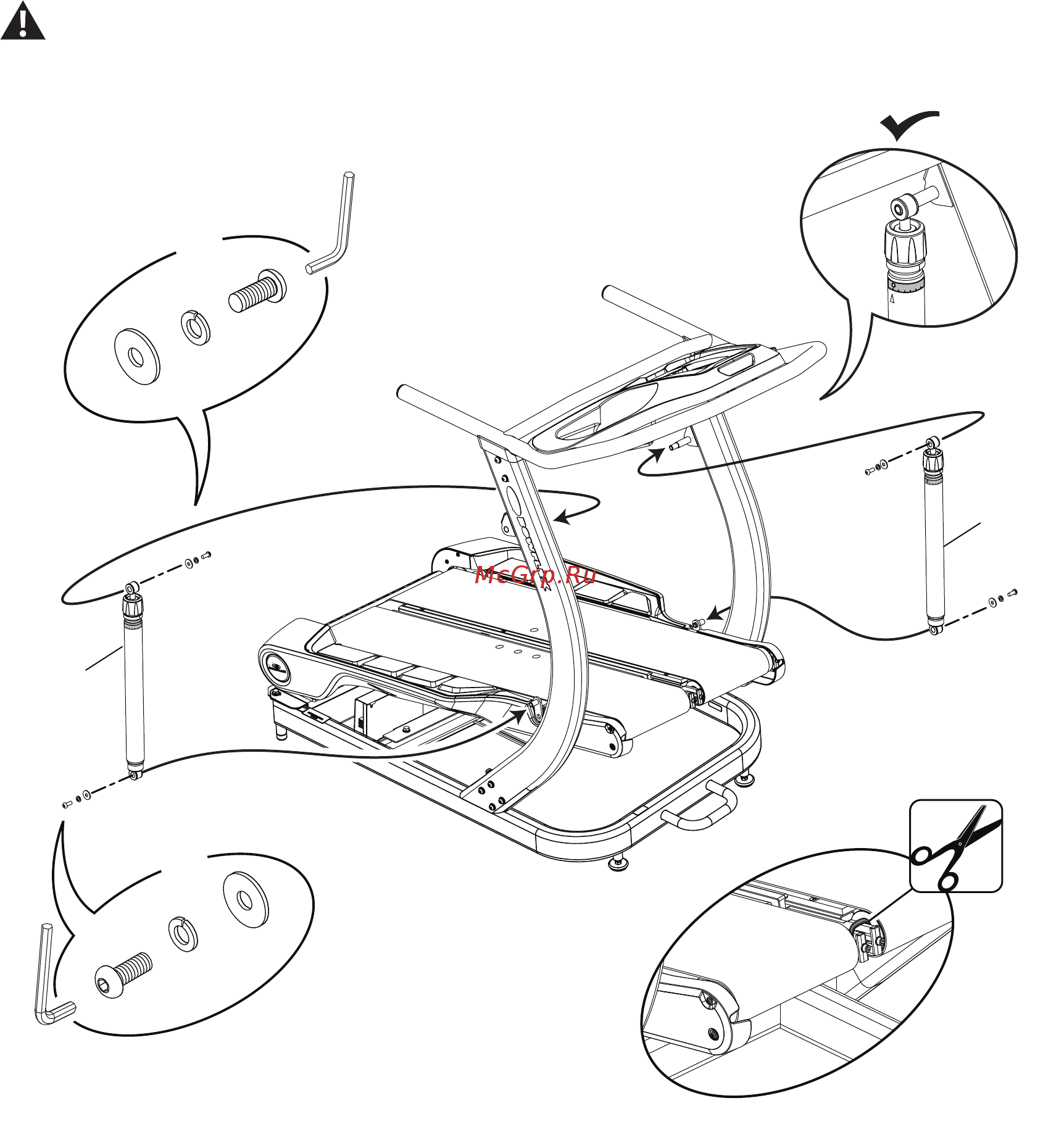 Bowflex TreadClimber TC20 [18/60] Прикрепите амортизаторы к стойкам а затем к приводу