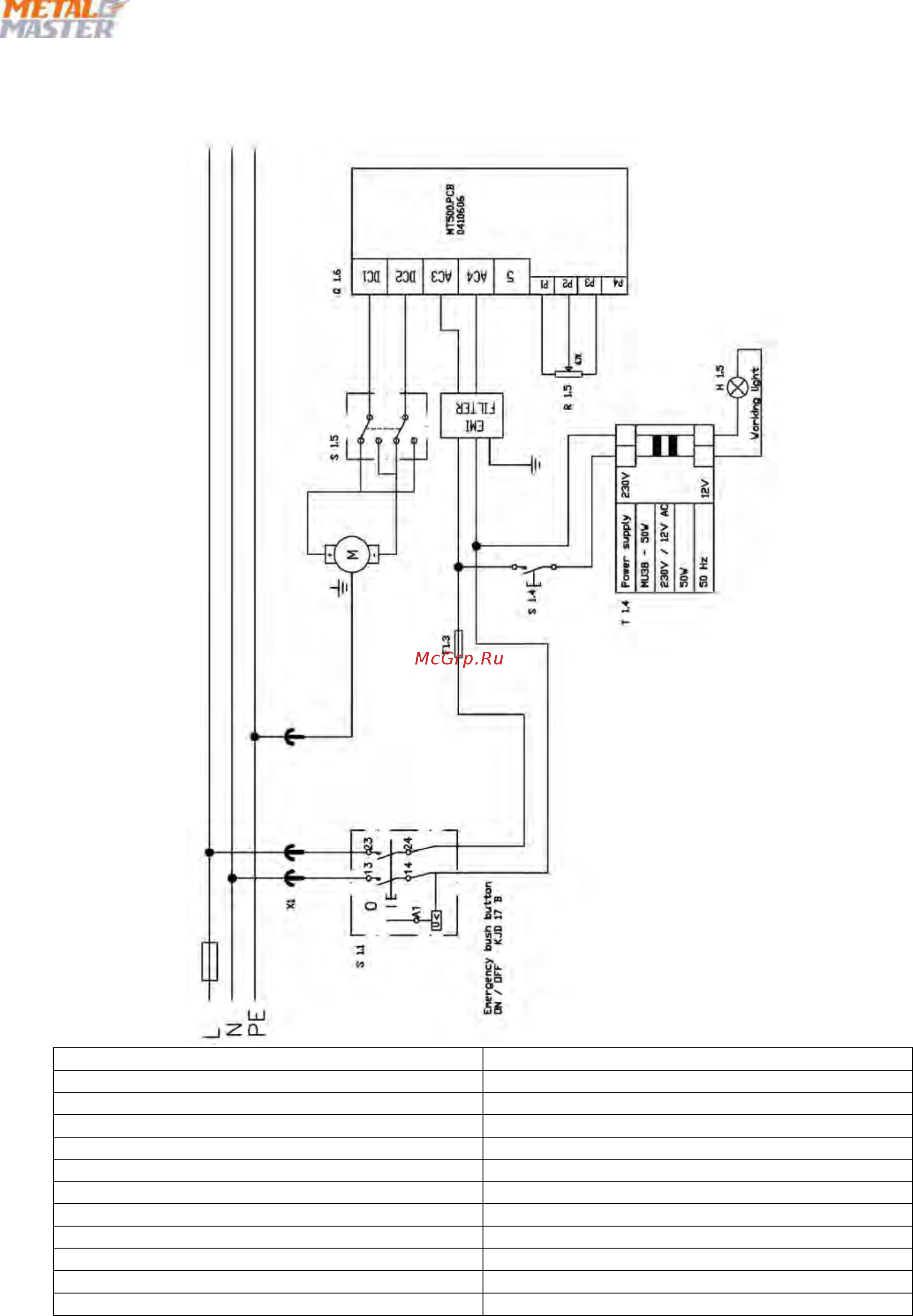 Metalmaster MML 280x700 MV [51/94] Схема электрическая