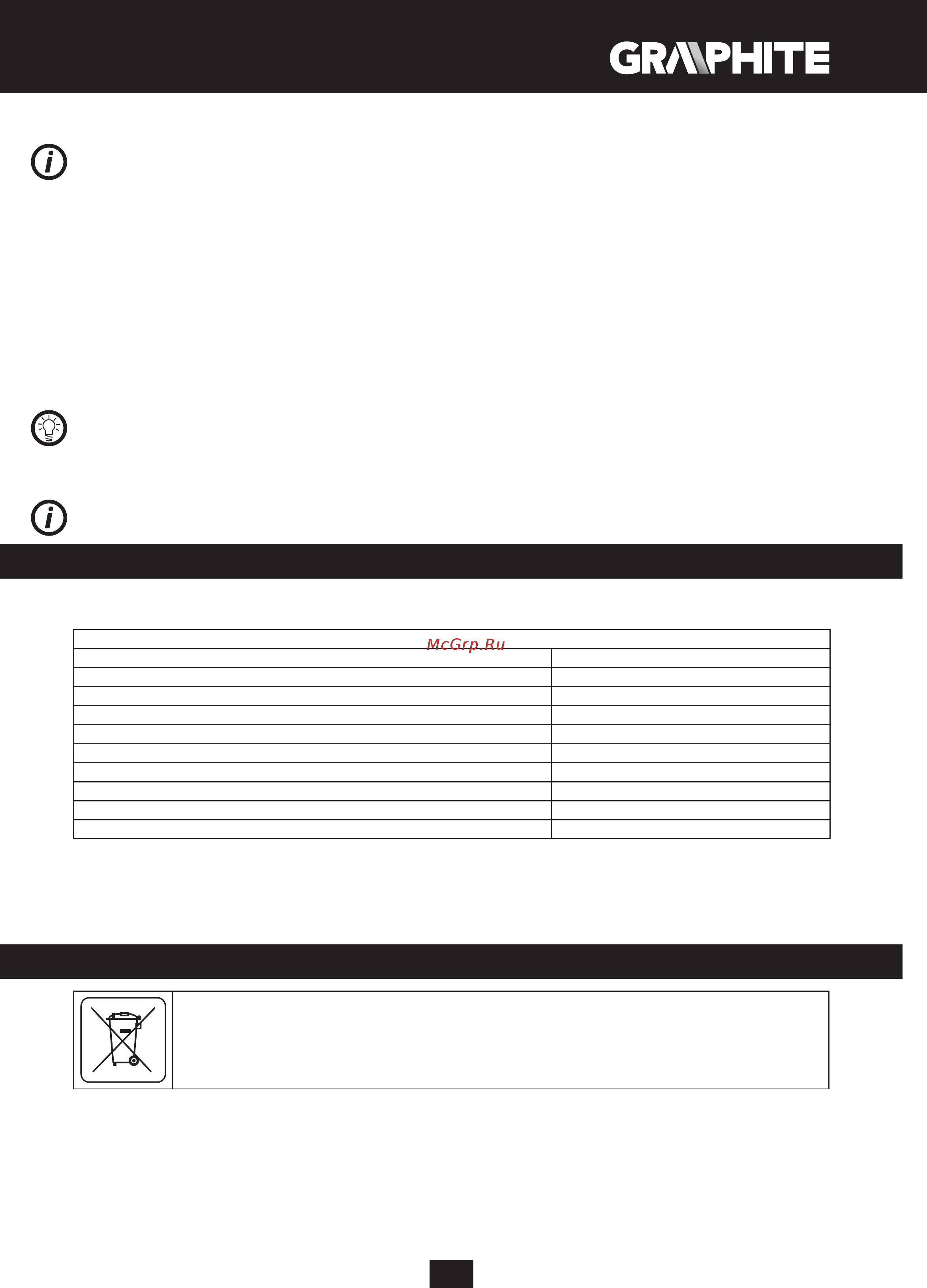 GRAPHITE 59G071 [123/152] Parametros técnicos