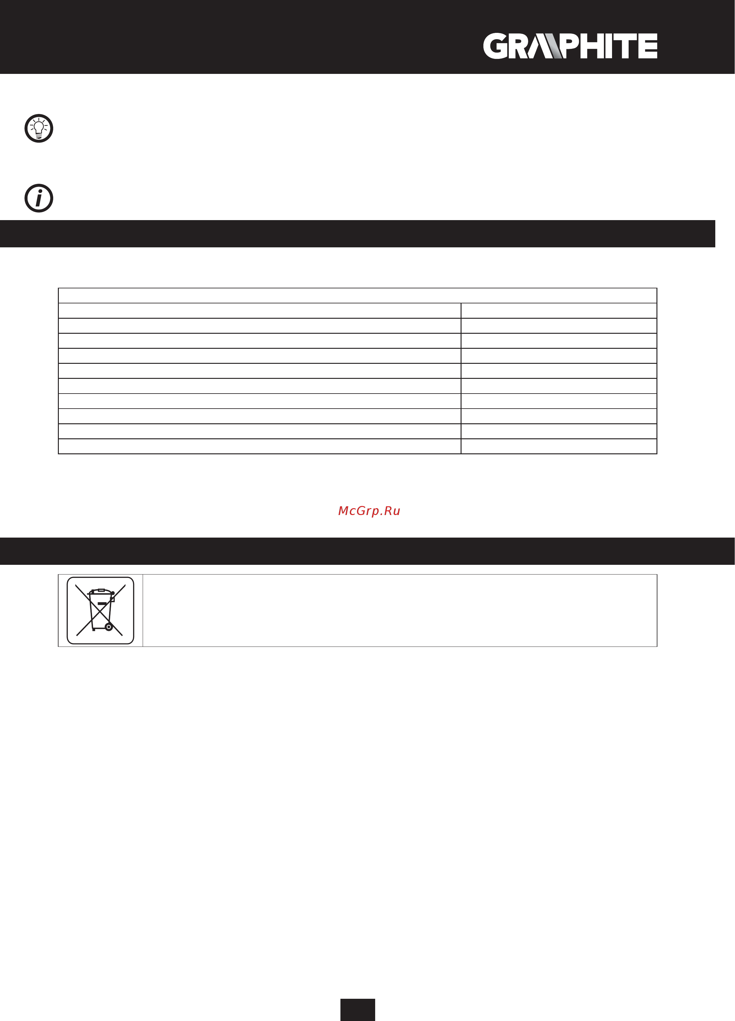 GRAPHITE 59G071 [137/152] Parâmetros técnicos