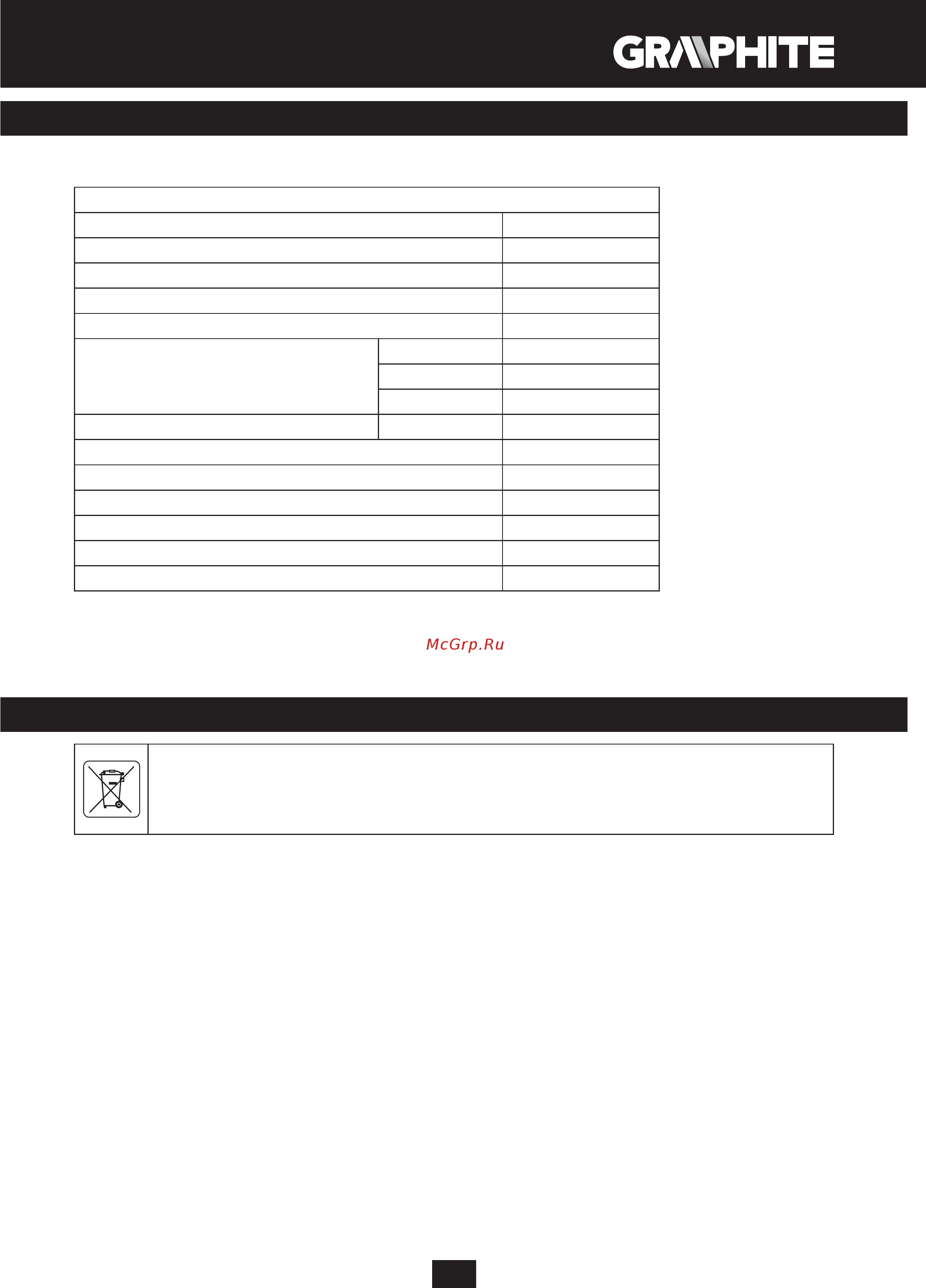 GRAPHITE 59G401 [103/104] Parametres techniques