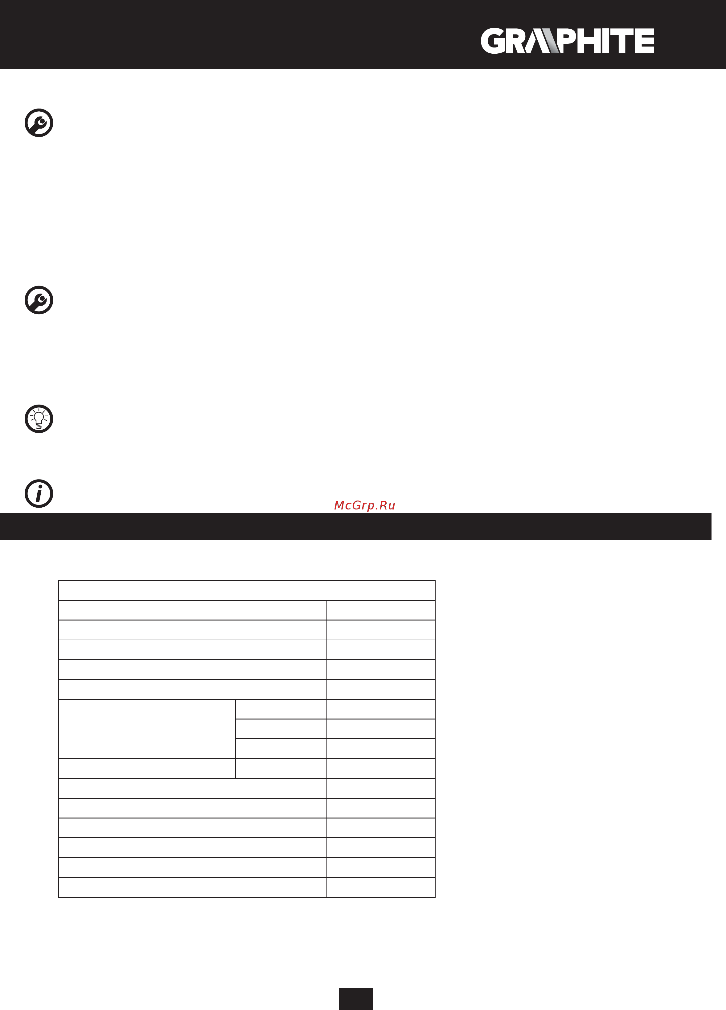 GRAPHITE 59G401 [97/104] Parâmetros técnicos