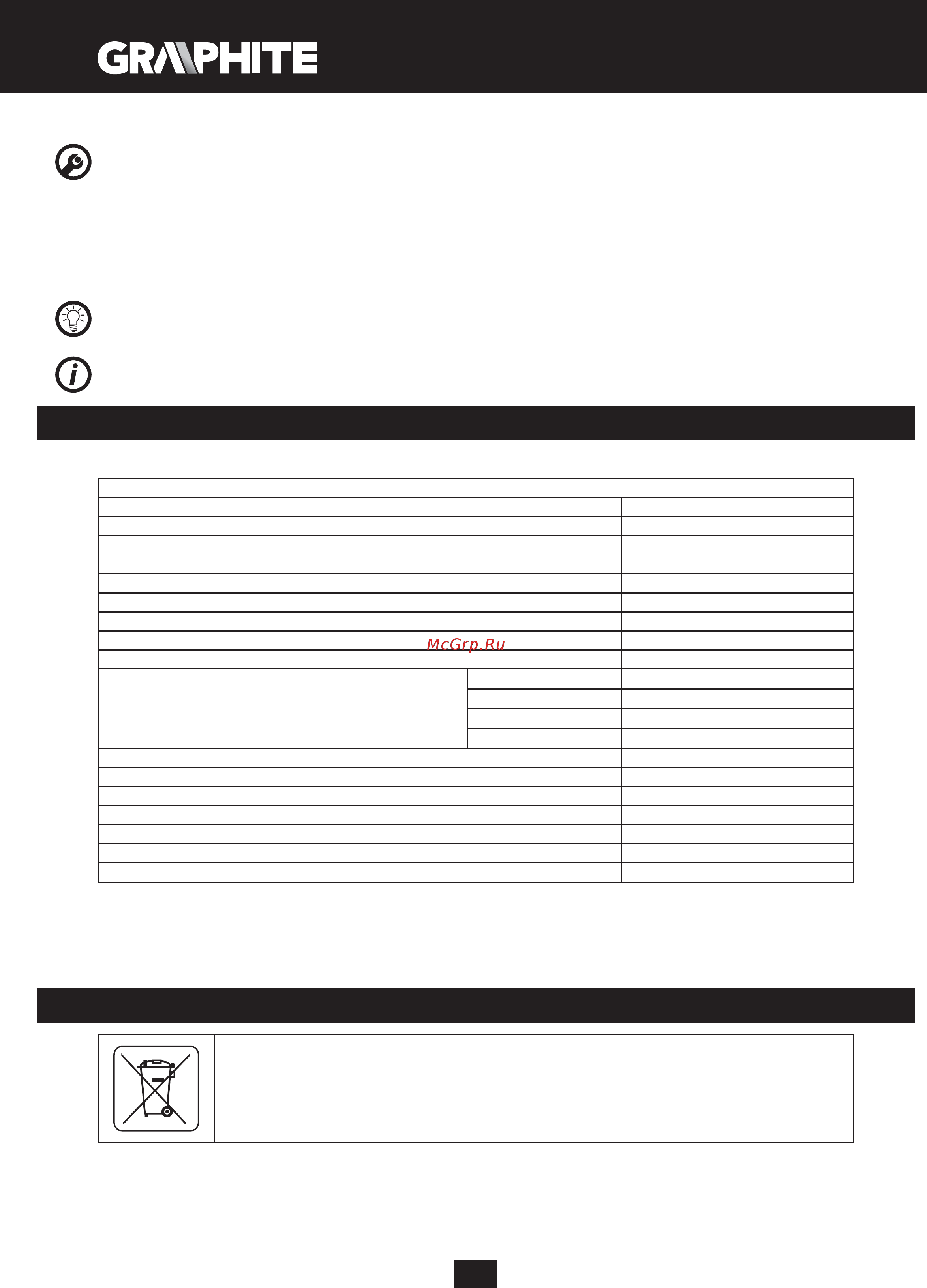 GRAPHITE 59G812 [218/232] Tekniset parametrit