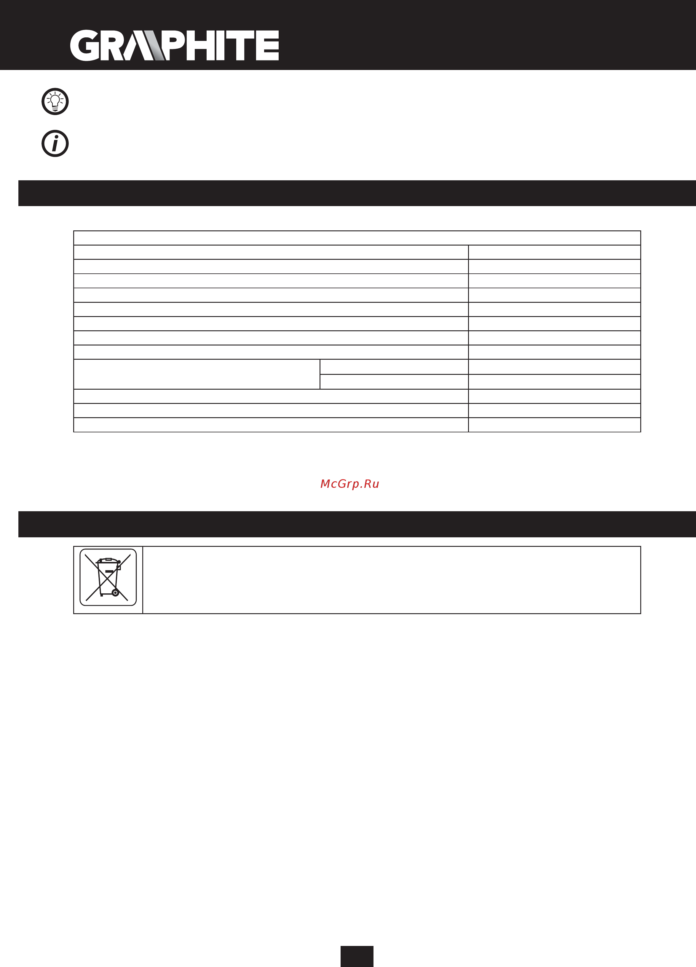 GRAPHITE 185мм, 1200Вт 58G486 [140/144] Caratteristiche tecniche