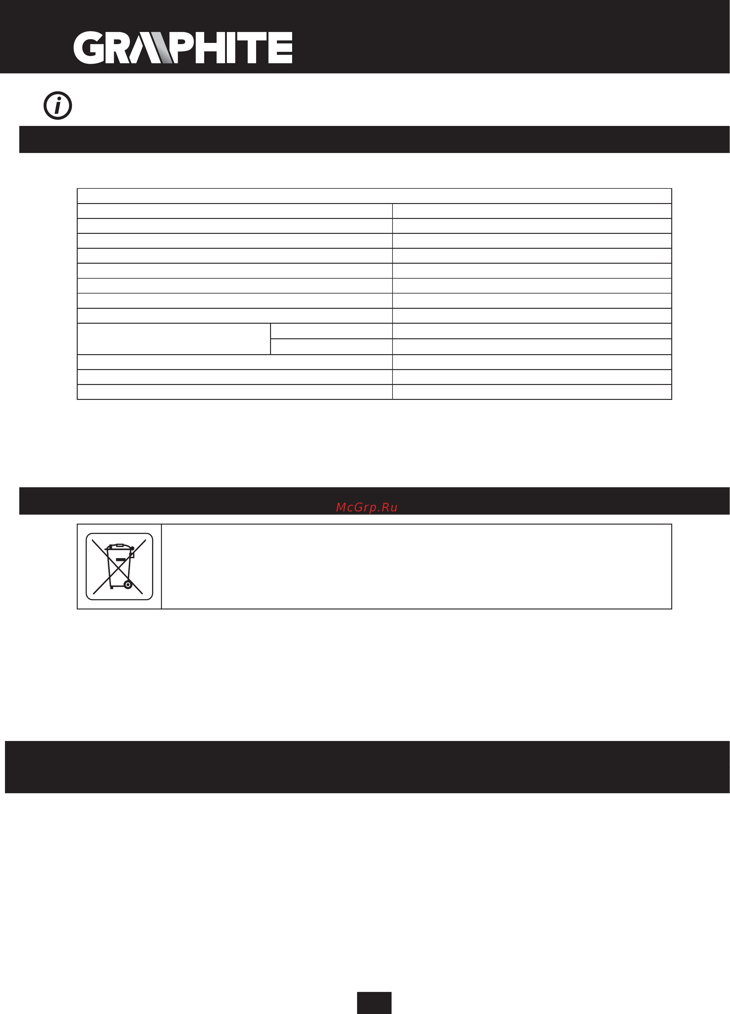 GRAPHITE 185мм, 1200Вт 58G486 [34/144] Технические параметры