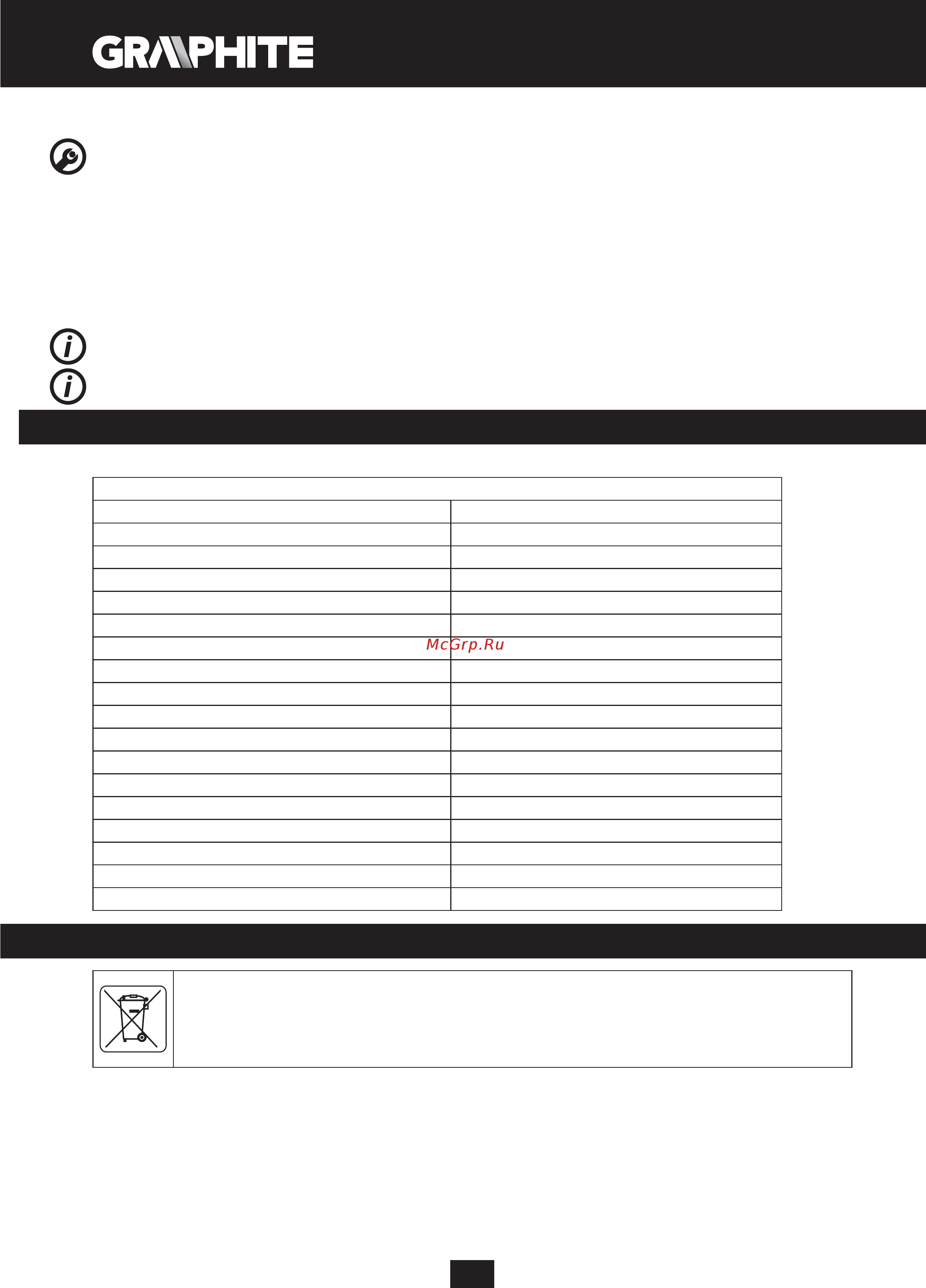 GRAPHITE 59G608 [124/132] Parametri tecnici