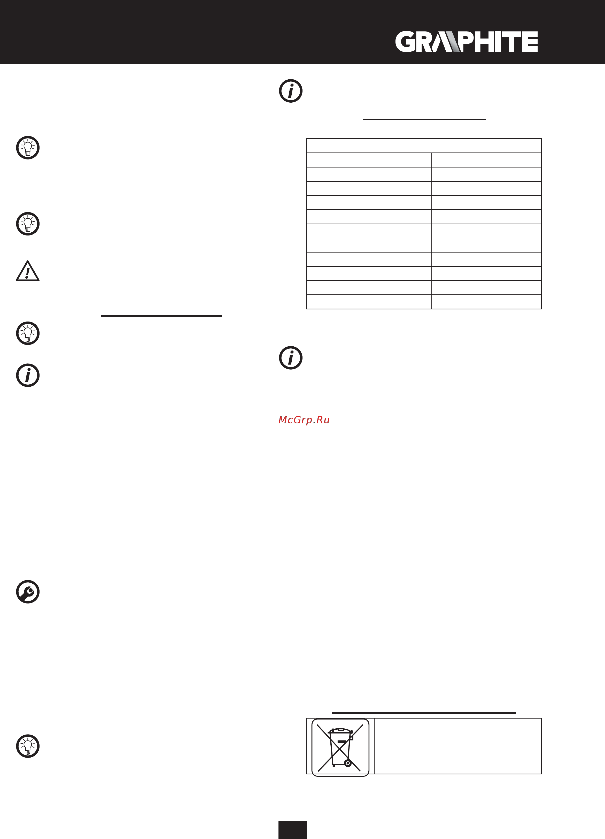 GRAPHITE 59G120 [103/116] Parametros técnicos
