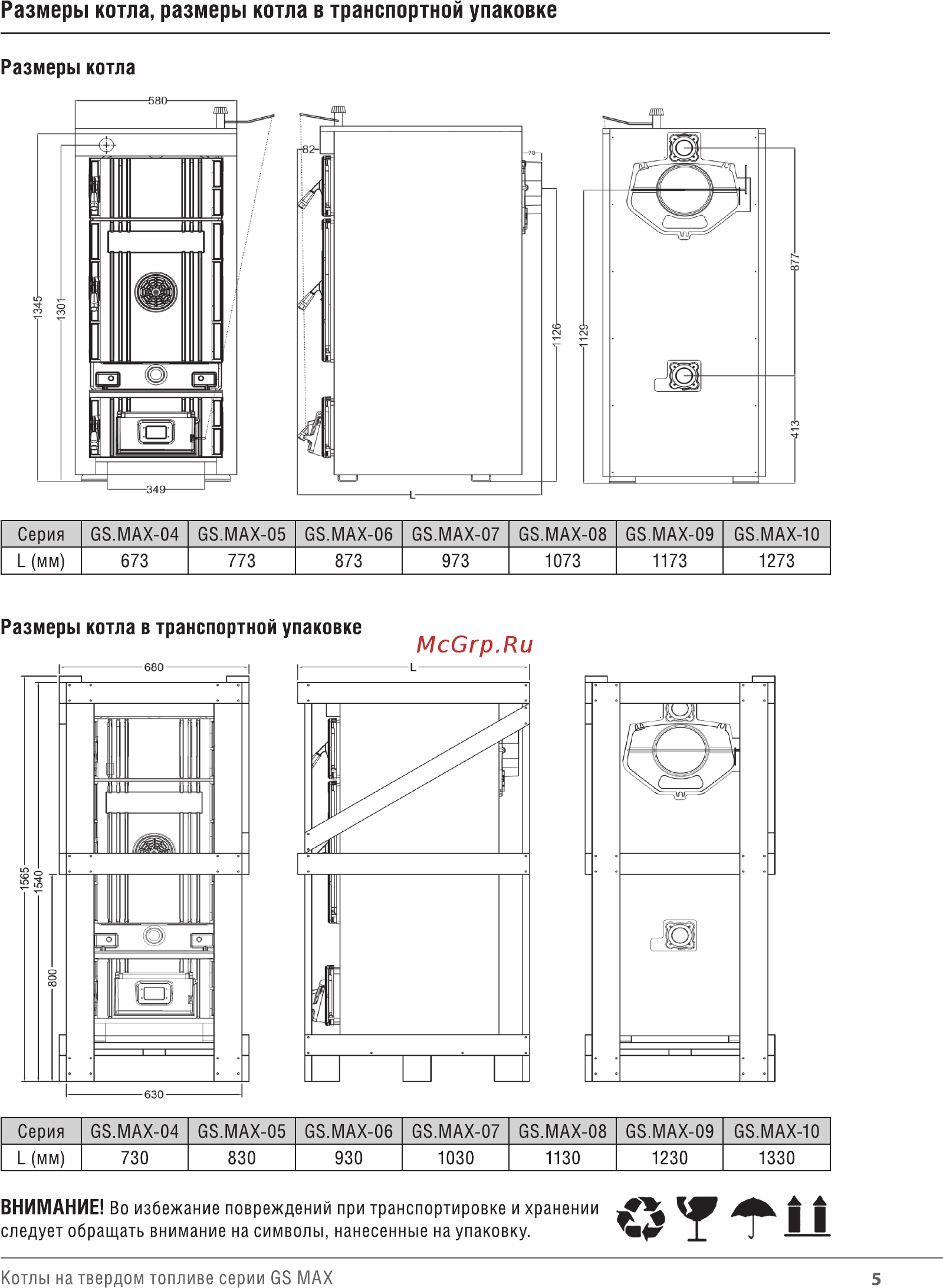 Wirbel GS.MAX-06 [4/25] Размеры котла размеры котла в транспортной упаковке