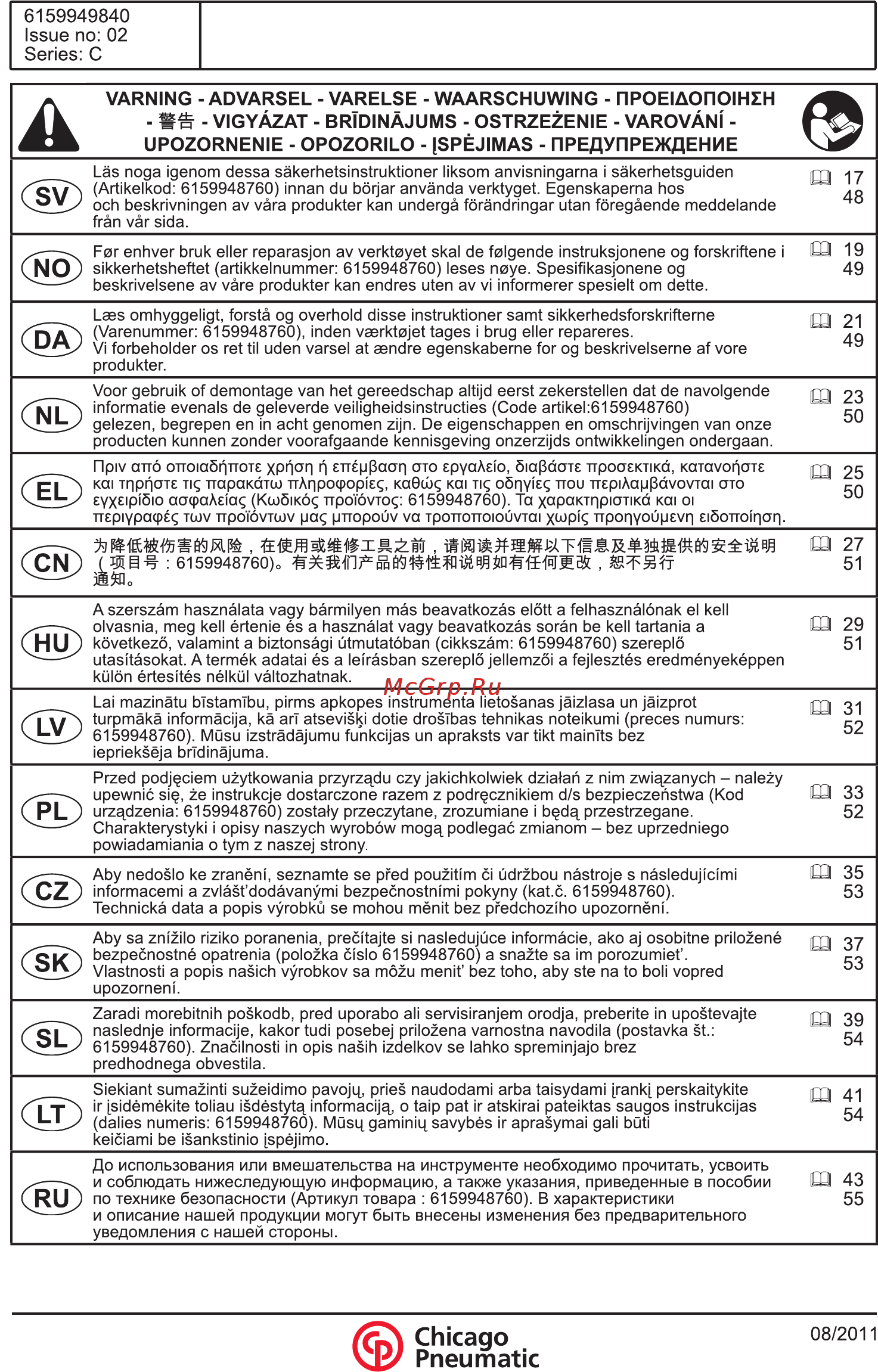 Chicago Pneumatic CP3349-SALAVET Инструкция по эксплуатации онлайн [2/56] 322435