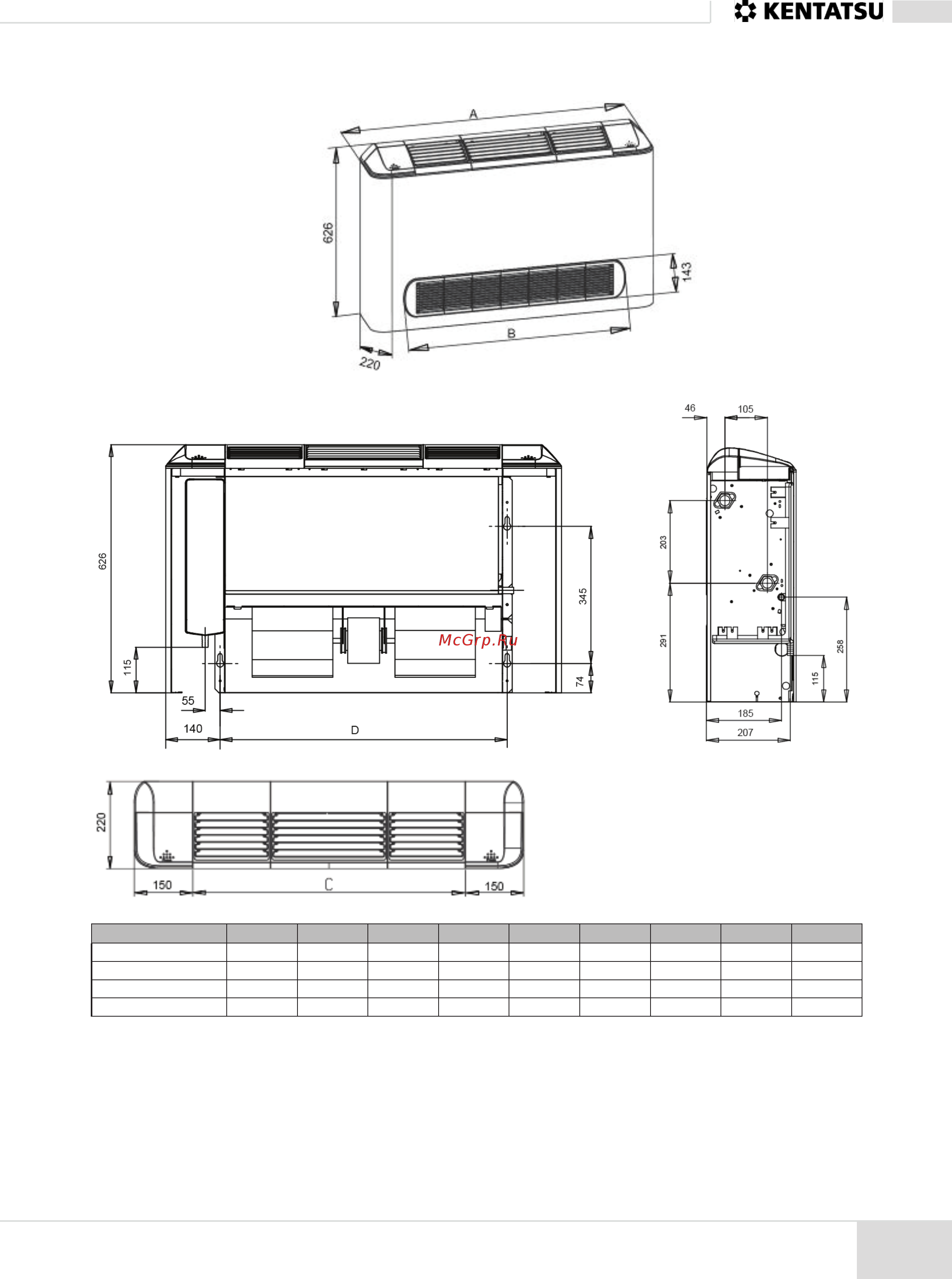 Kentatsu KFHE78H0EN1 [13/28] Размеры