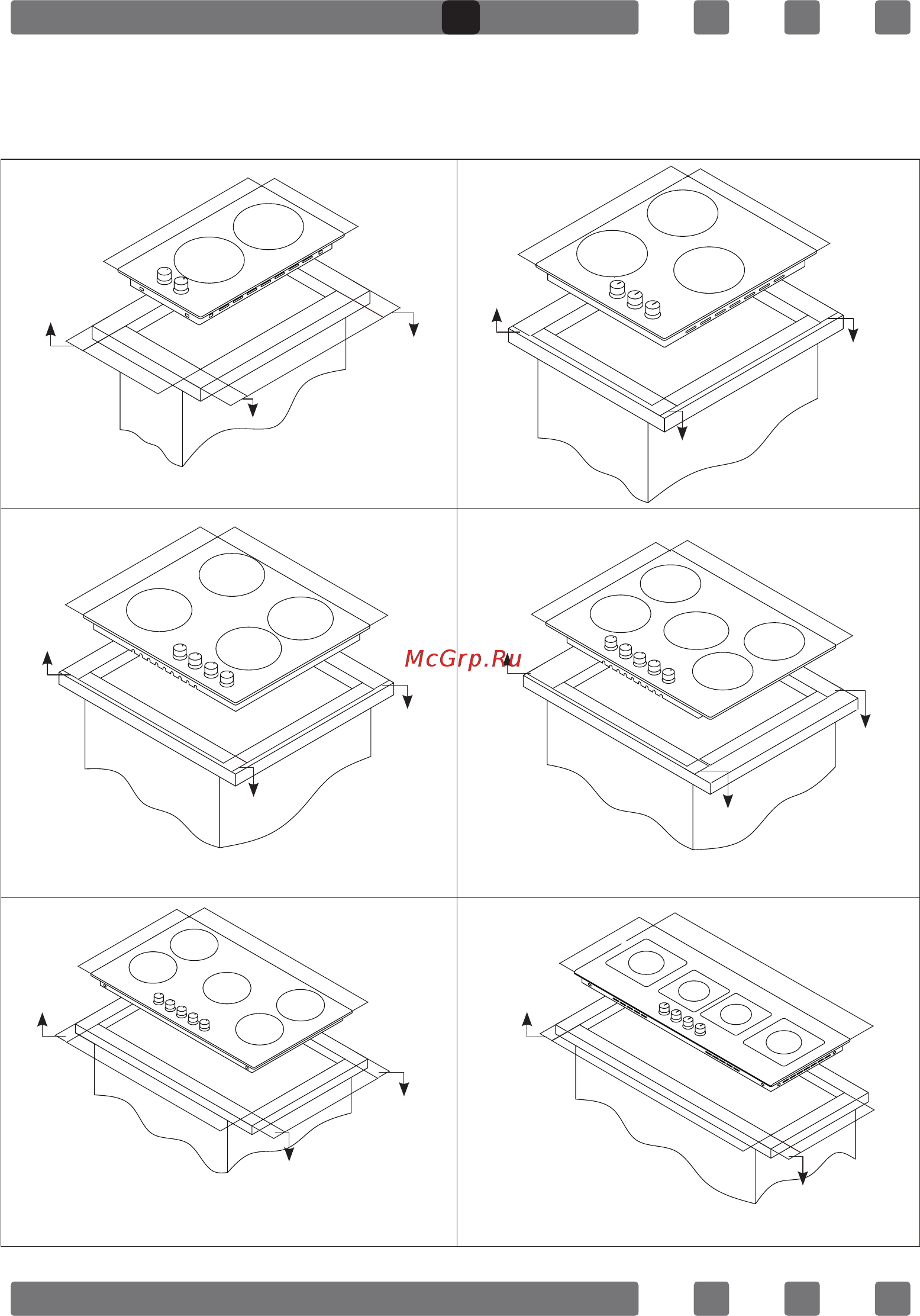 MBS PE-453BL [12/29] Counter cutting sizes and installation of your cooktop pay attention to the drawings and dimensions given below while making cooktop installation and adjusting counter cutting sizes