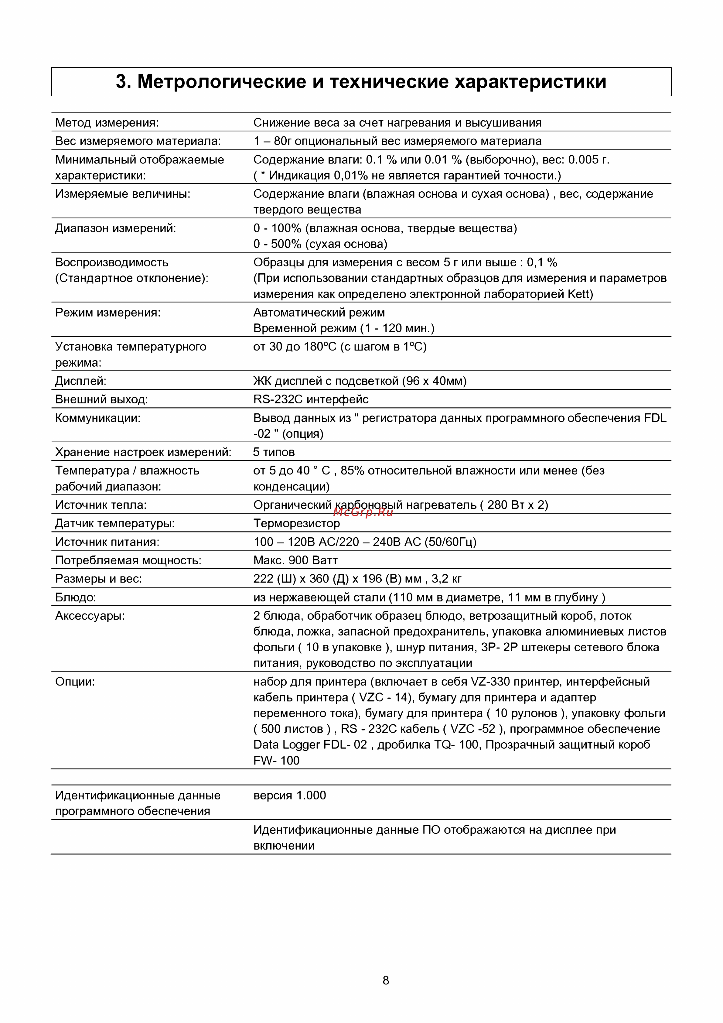 ViBRA MD MD-83 [8/52] Метрологические и технические характеристики
