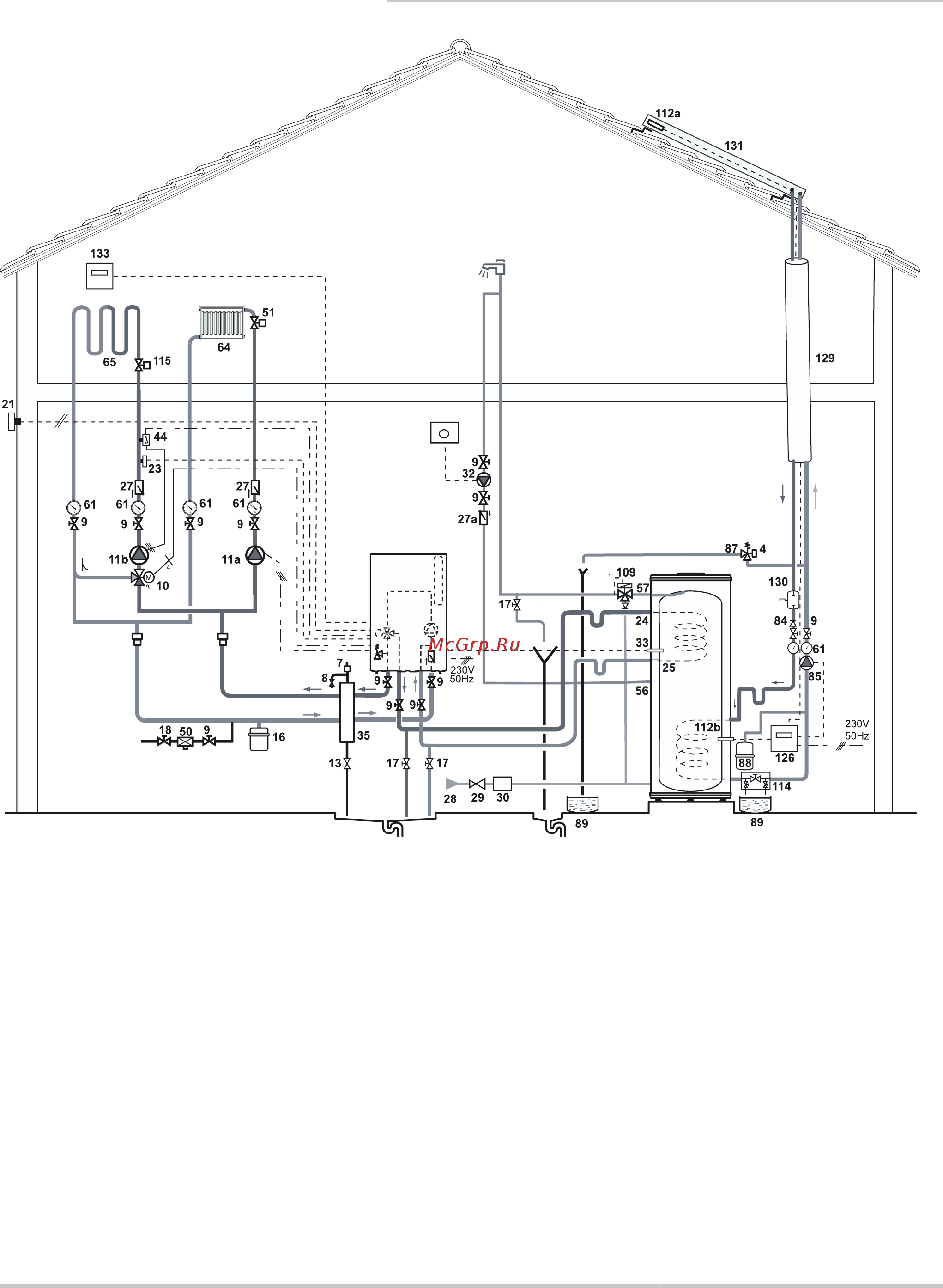 Baxi UBVT 200 SC [21/40] Схема с настенным газовым котлом или тепловым насосом