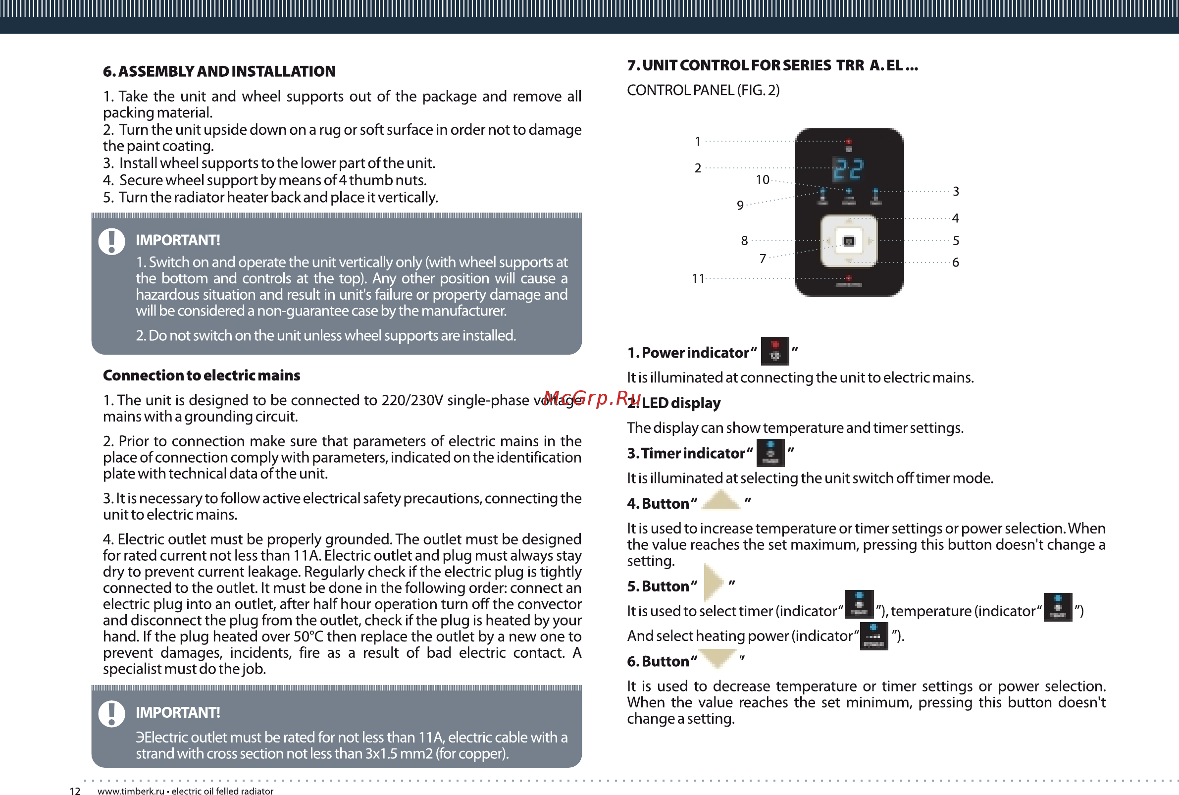 Timberk TRR.A EL 2400 WT [12/16] Page 12